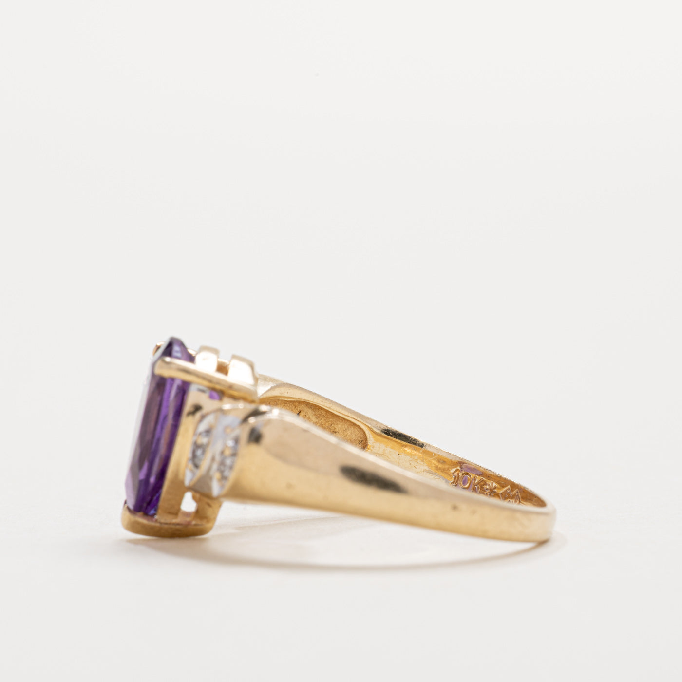 10K Pear Cut Amethyst & Diamond Accented Ring | SZ 6.25