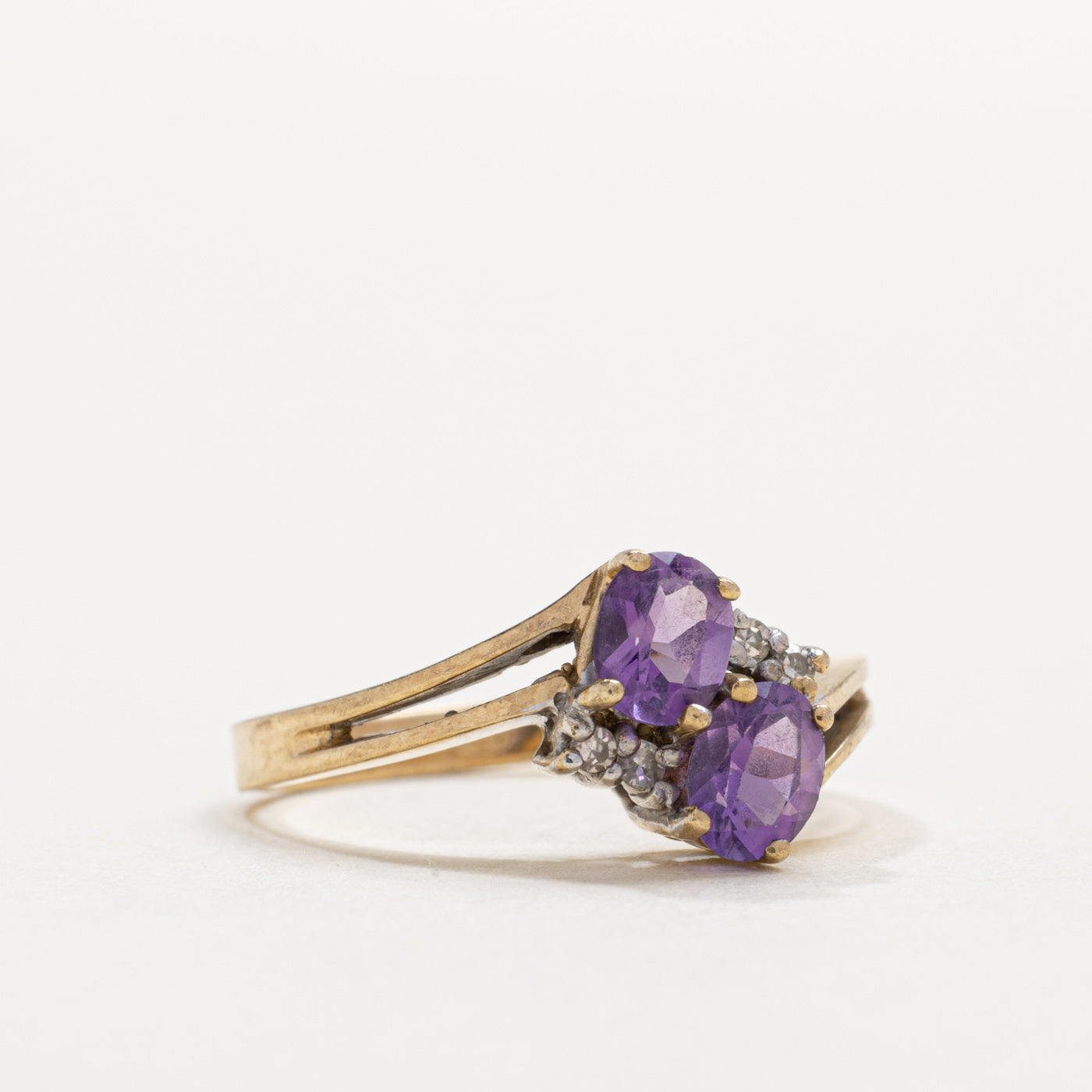 10K Two Stone Amethyst & Diamond Bypass Ring | SZ 6.0