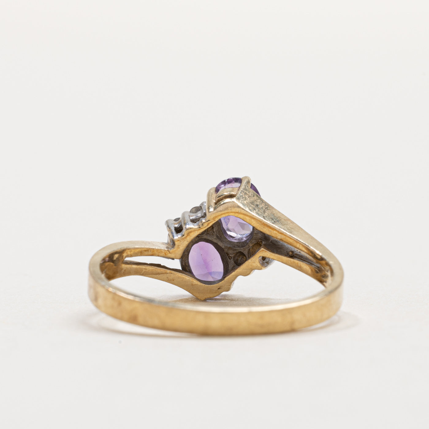 10K Two Stone Amethyst & Diamond Bypass Ring | SZ 6.0