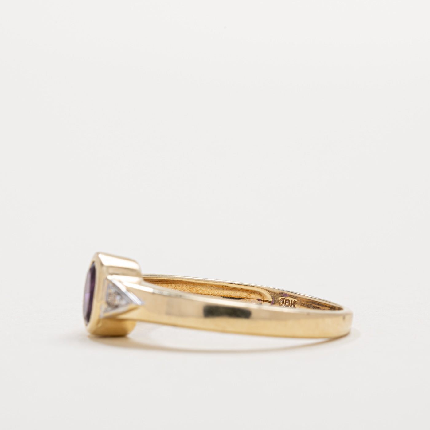 10K Bezel Set Oval Cut Amethyst & Diamond Accented Ring | SZ 7.25