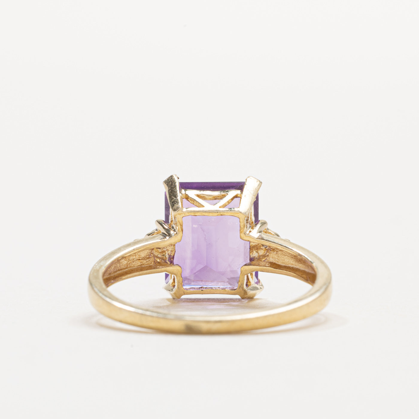 10K Emerald Cut Amethyst & Diamond Accented Ring | SZ 7.0