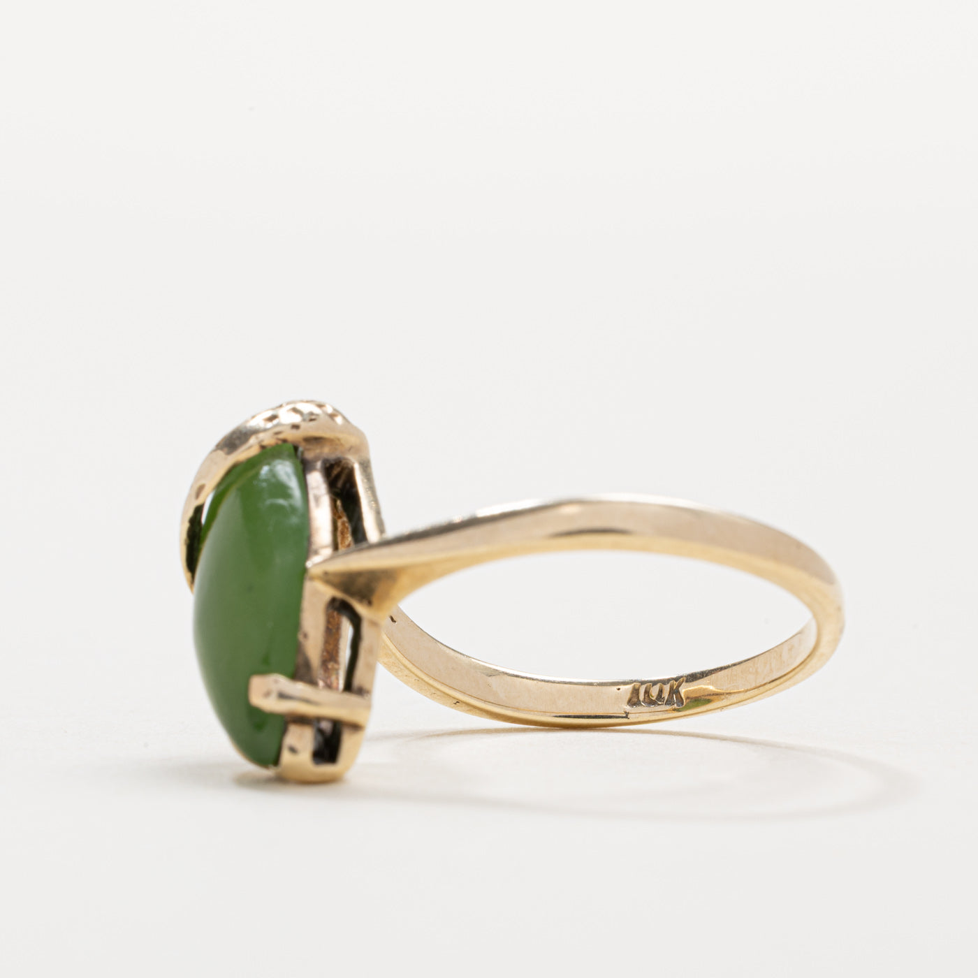 10K Marquise Cabochon Nephrite Jade Abstract Ring | SZ 6.5