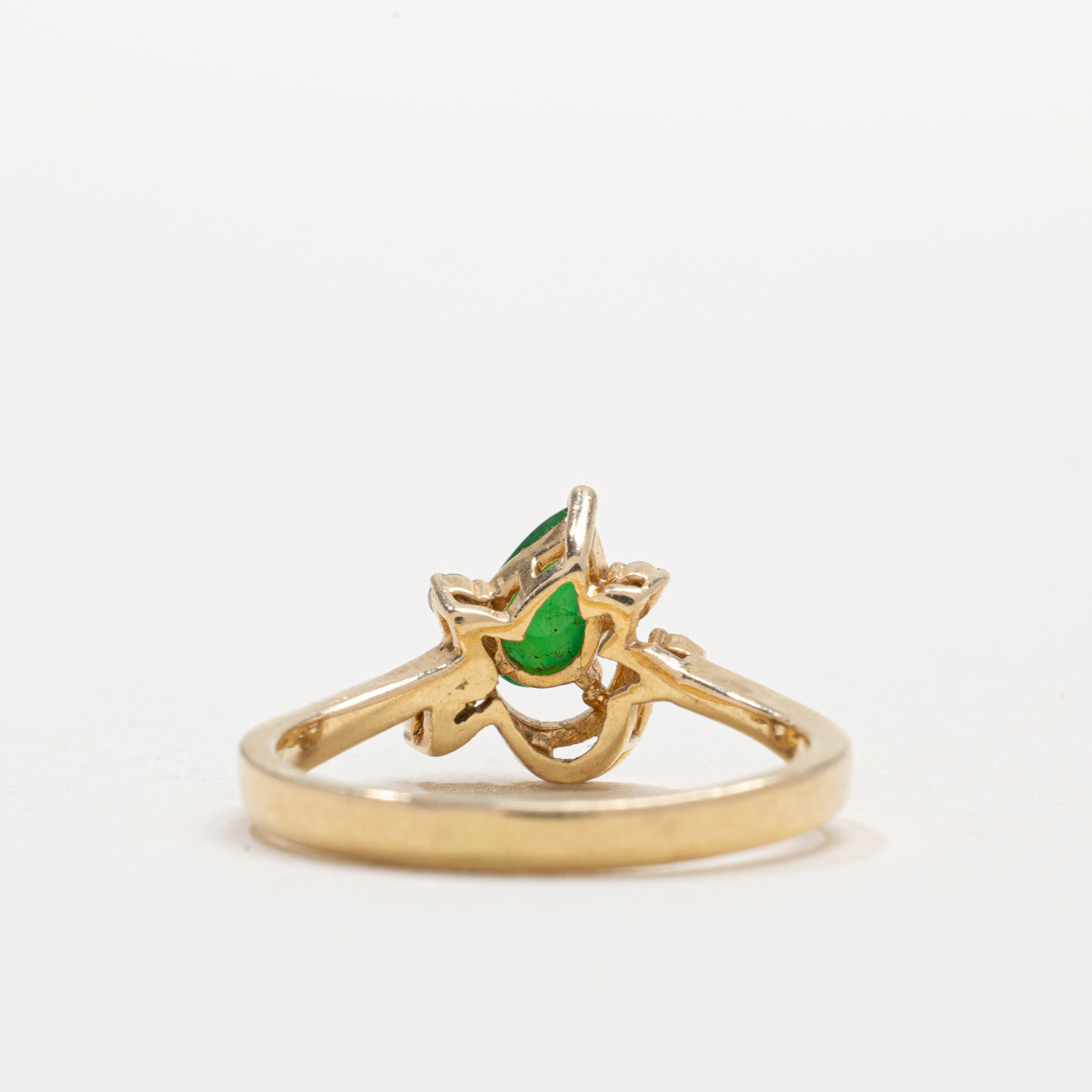 14K Pear Cabochon Jadeite & Diamond Accented Ring | SZ 5.0