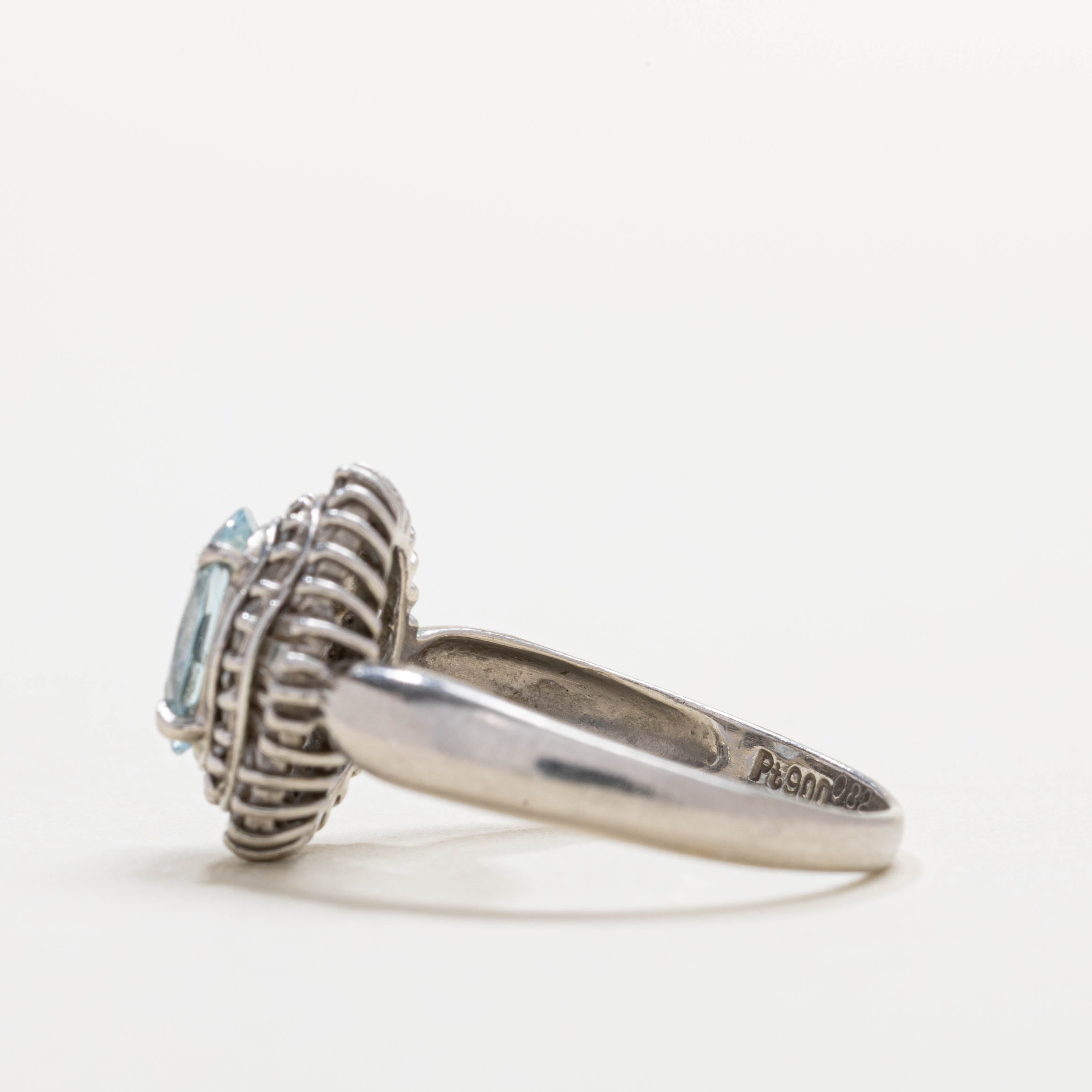 Platinum Aquamarine & Diamond Petal Halo Ring | 0.82ct, 0.15ctw | SZ 6.0