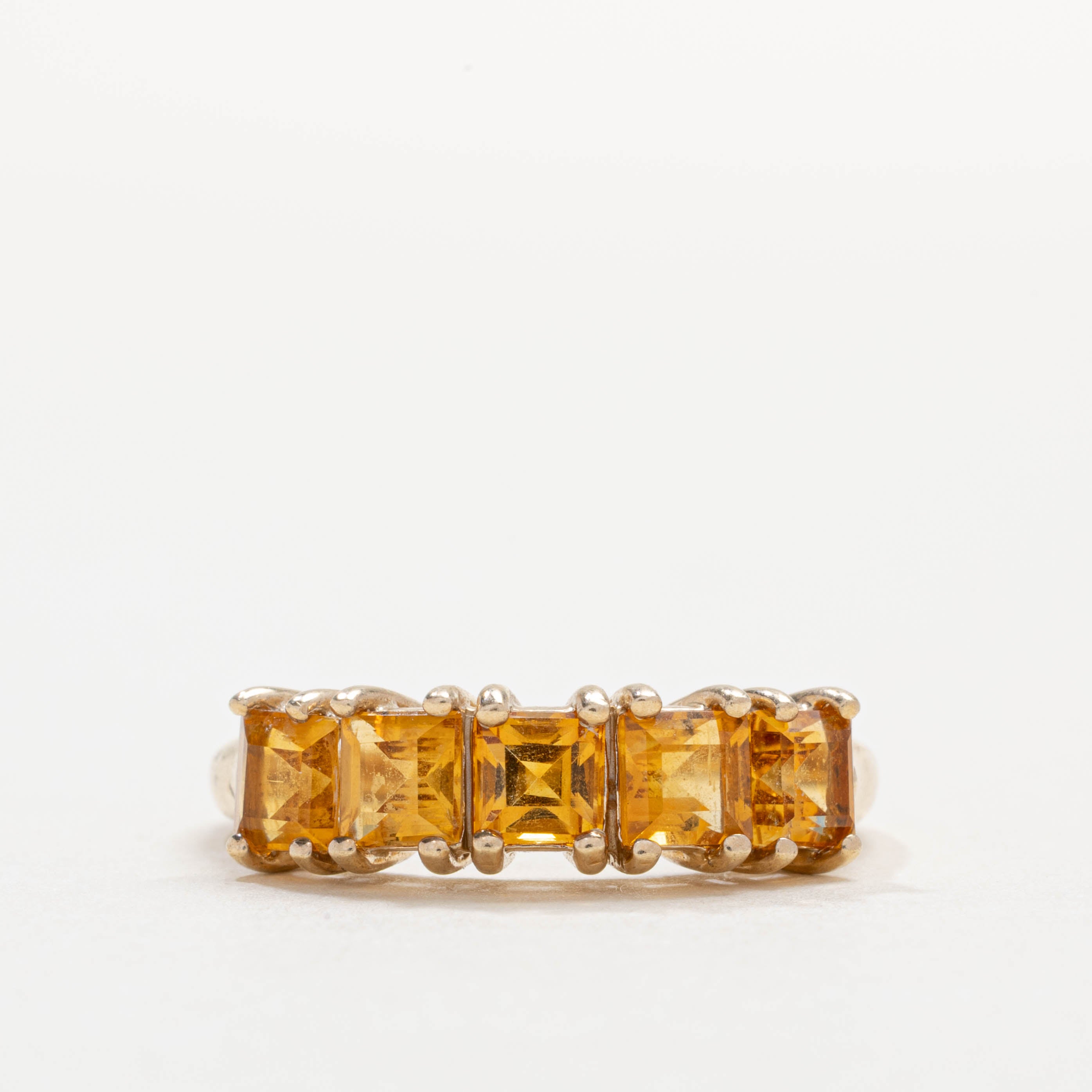 10K Five Stone Step Cut Citrine Ring | SZ 7.0