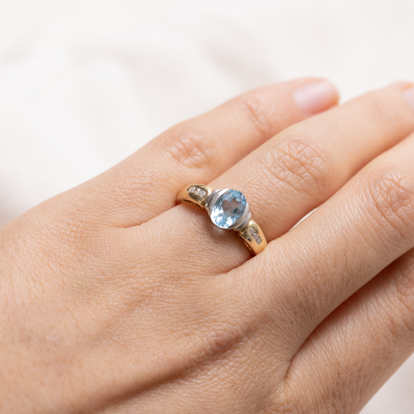 10K Oval Cut Blue Topaz & Diamond Accented Ring | SZ 6.25