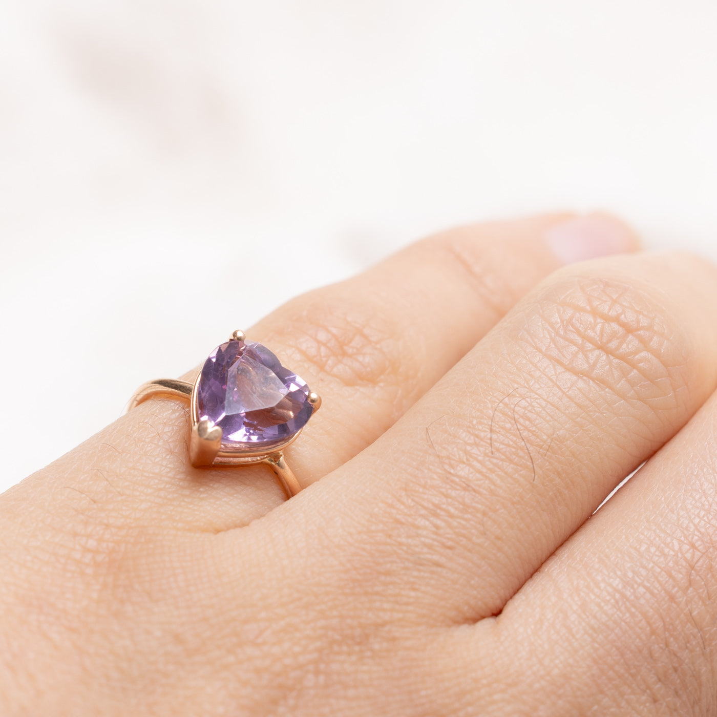 14K Solitaire Heart Cut Amethyst Ring | SZ 2.5