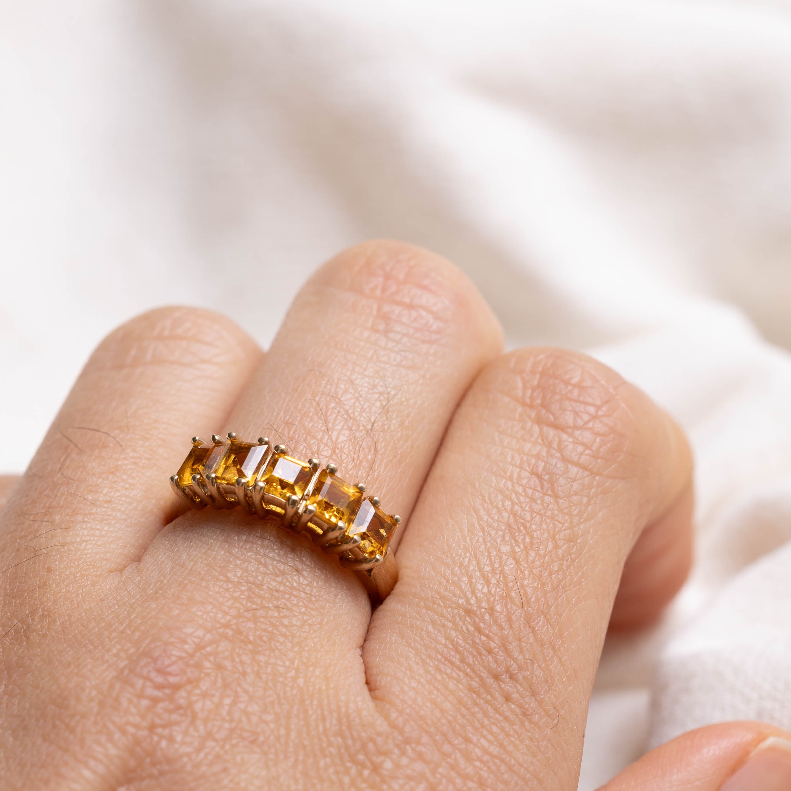 10K Five Stone Step Cut Citrine Ring | SZ 7.0