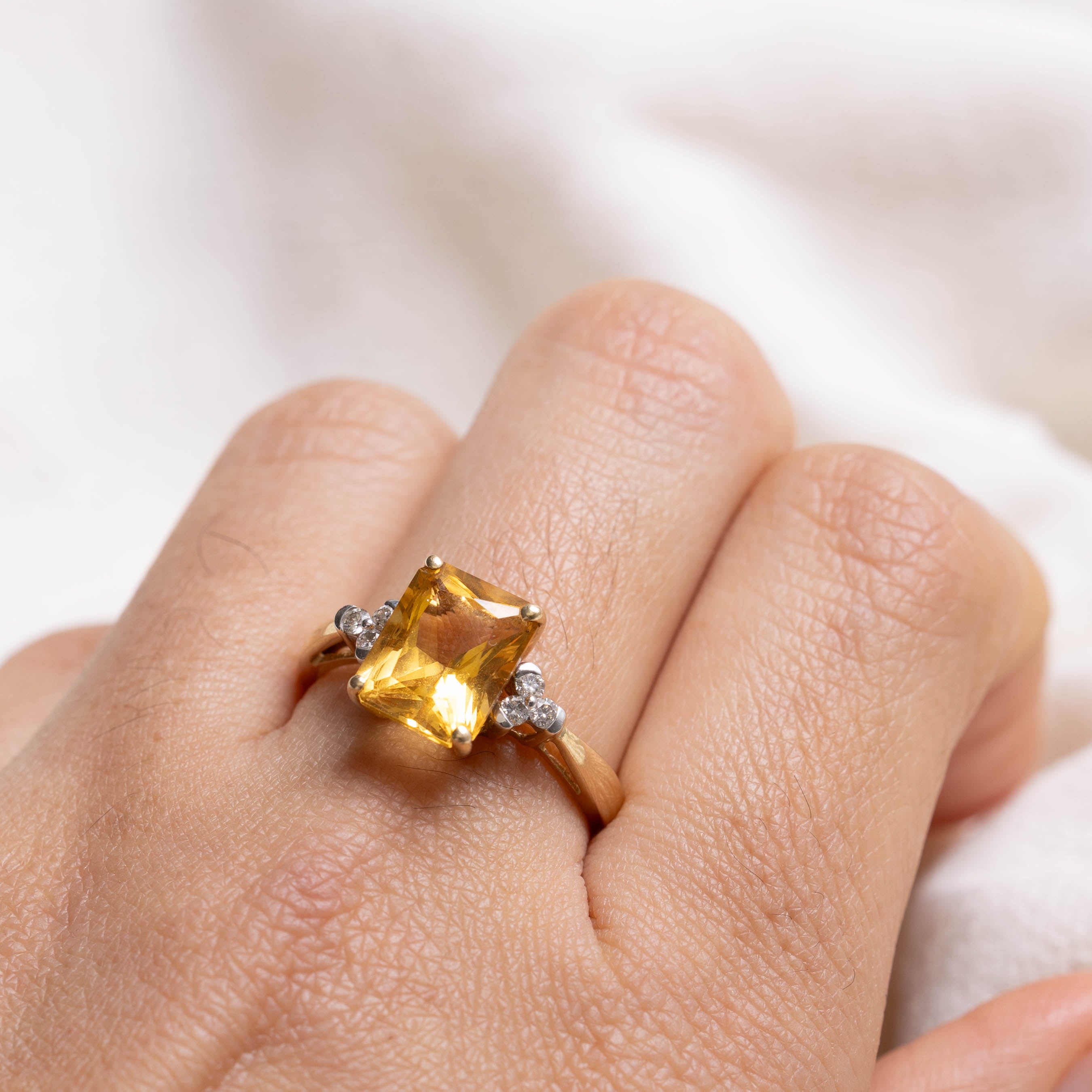 10K Radiant Cut Citrine & Diamond Geometric Ring | 3.05ct, 0.09ctw | SZ 8.5