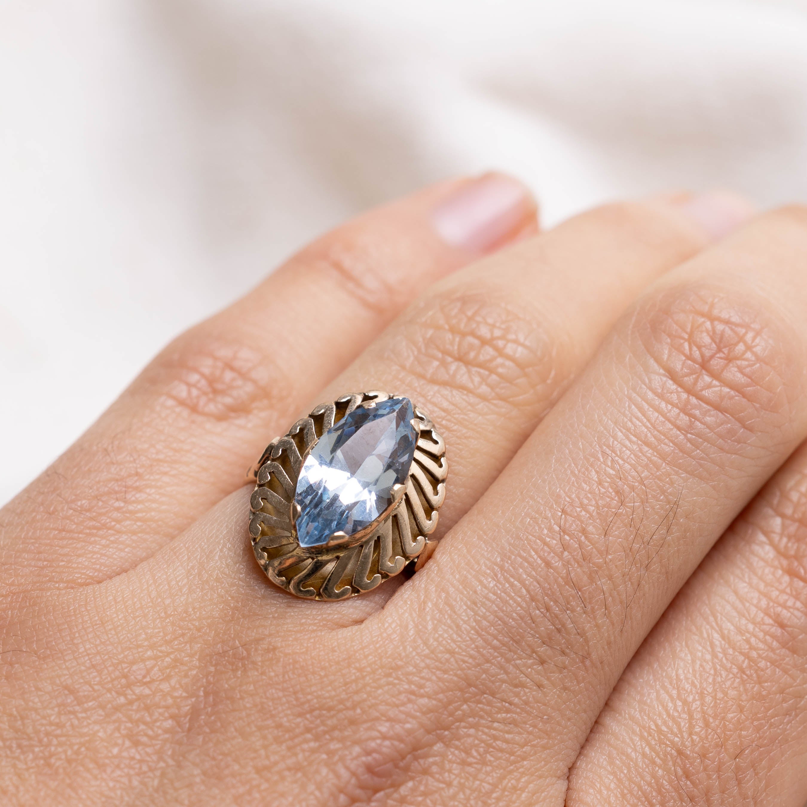 14K Marquise Cut Synthetic Spinel Geometric Cocktail Ring | SZ 4.0