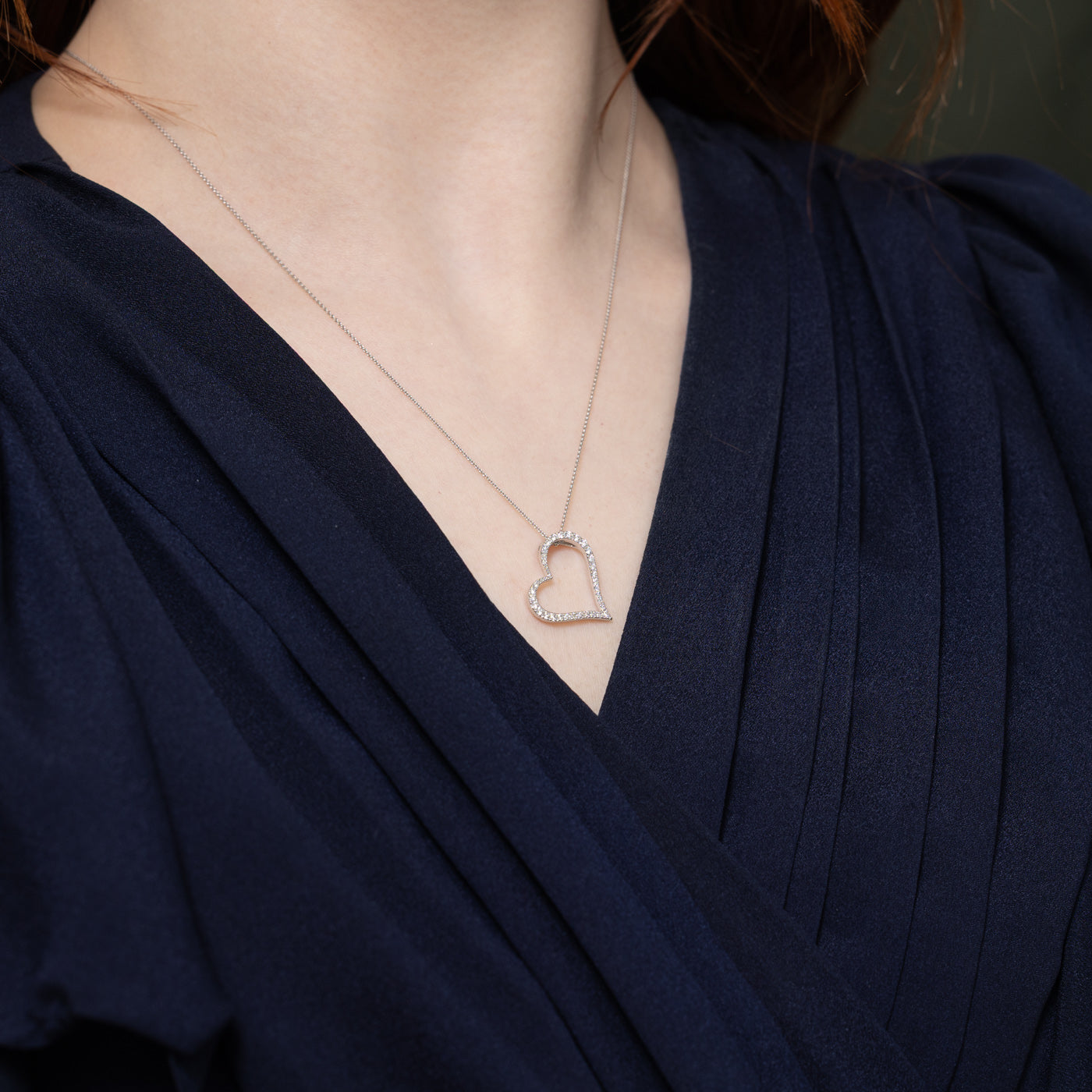 18K Pavé Set Diamond Heart Pendant Necklace | 18"