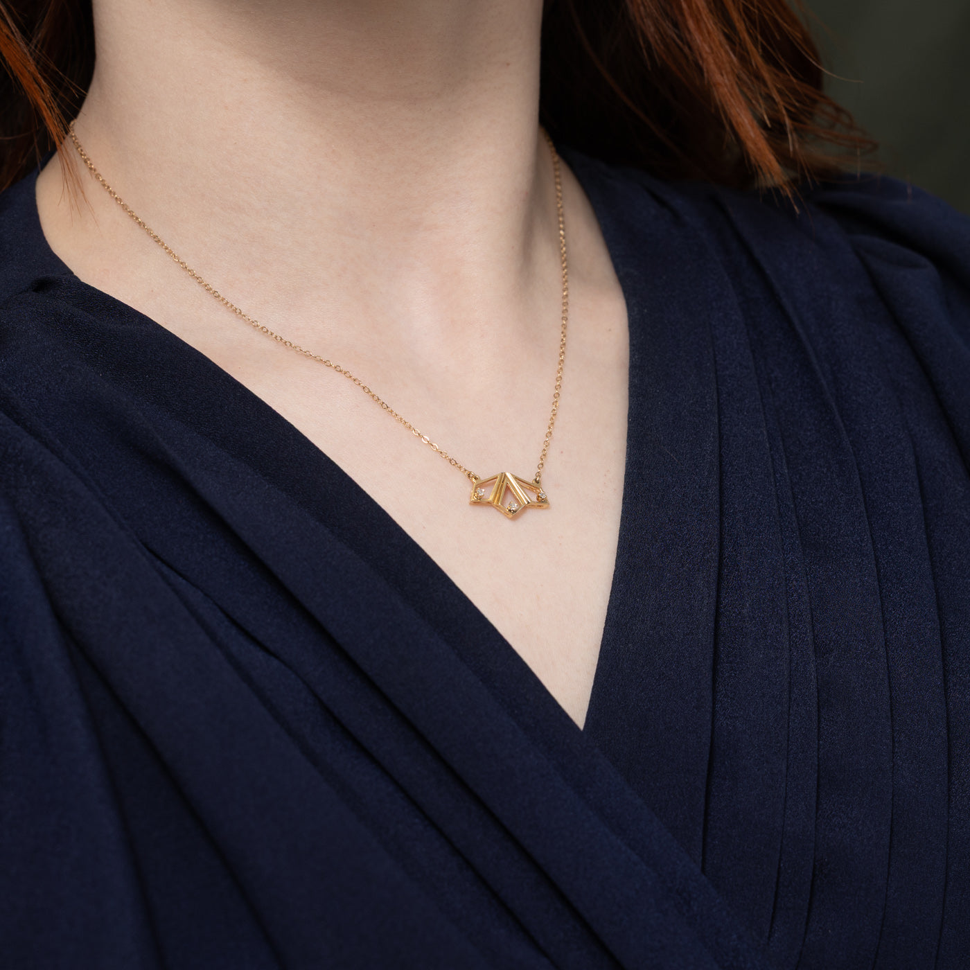 14K Diamond Geometric Pendant Necklace | 16"