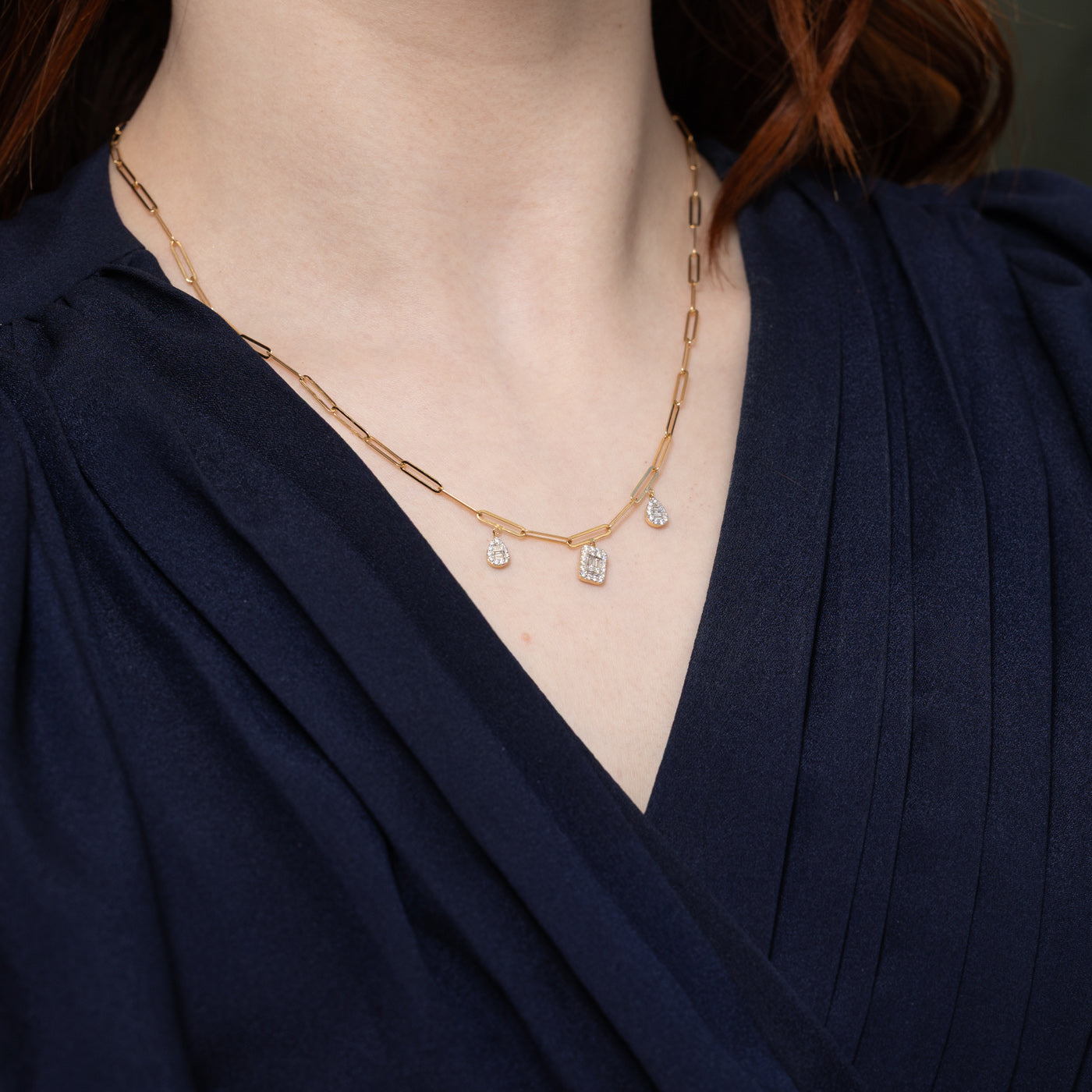 18K Diamond Geometric Cluster Pendant Necklace | 18"