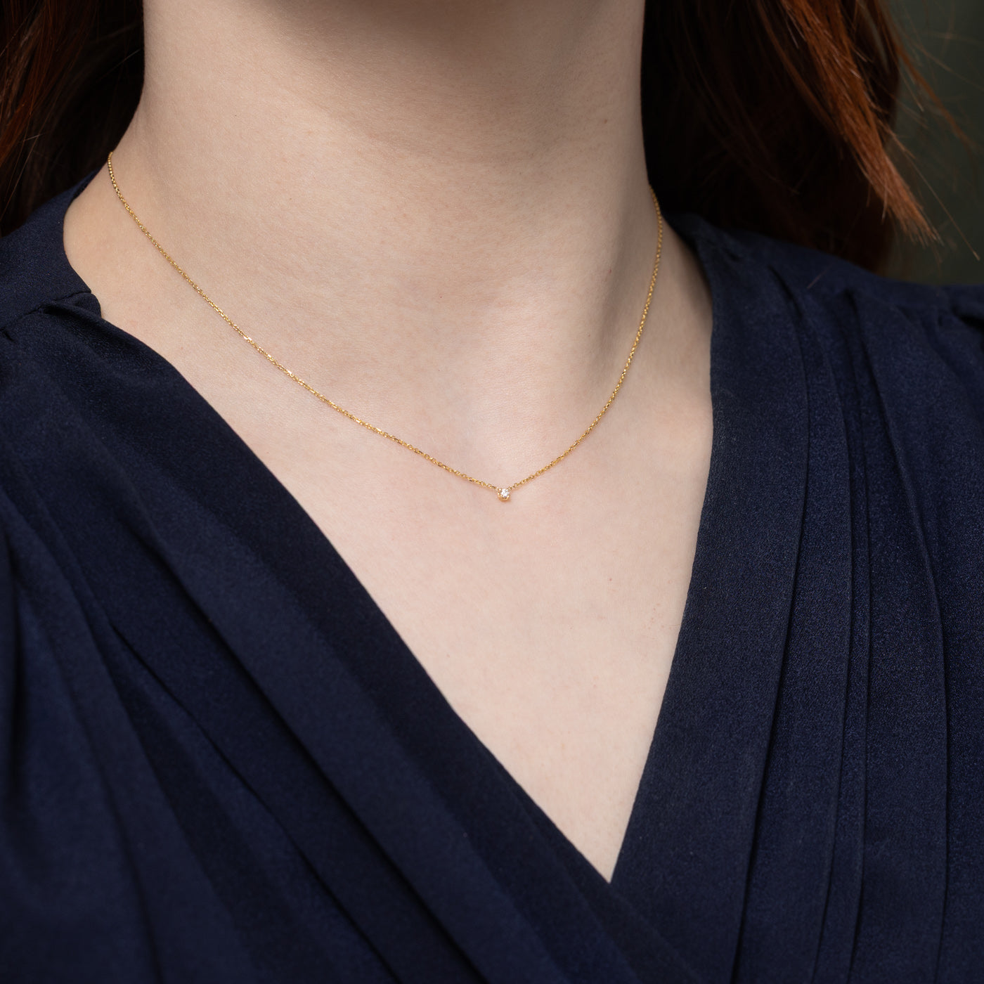 14K Solitaire Diamond Pendant Necklace | 15"