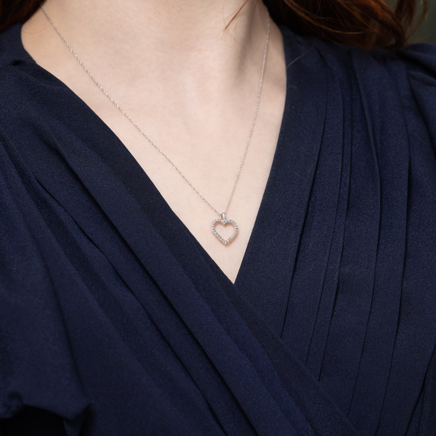 10K Pavé Set Diamond Open Heart Pendant Necklace | 18"