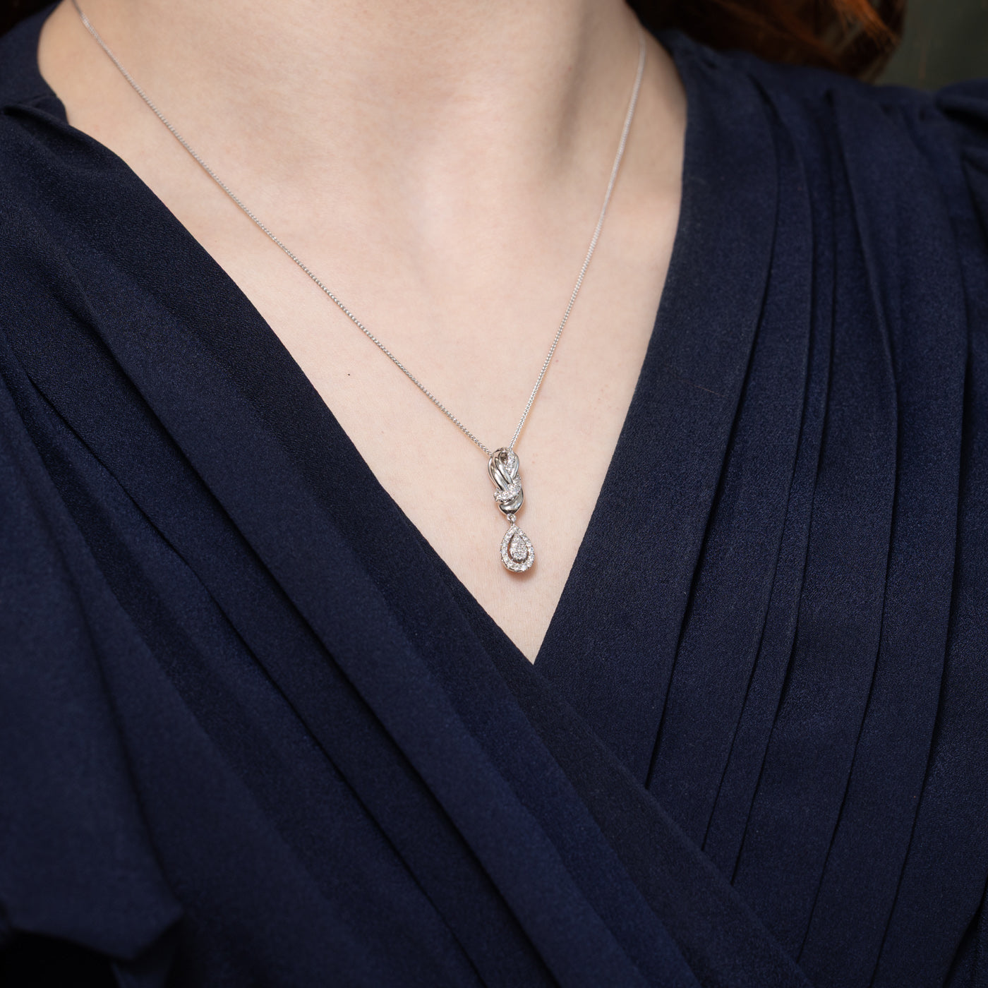 14K Diamond & Sapphire Pear Shaped Cluster Pendant Necklace | 18"