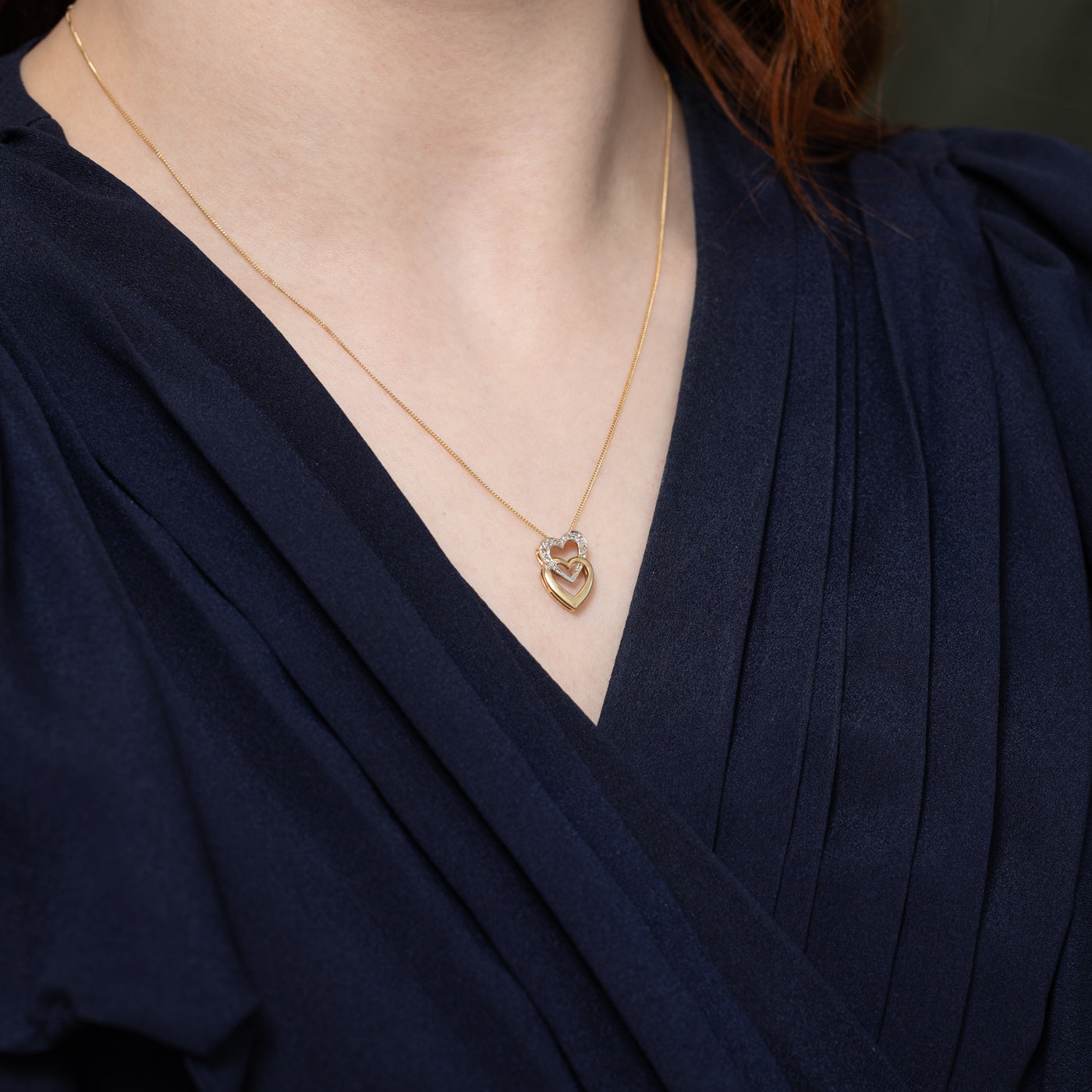 10K Diamond Linked Hearts Pendant Necklace | 18"