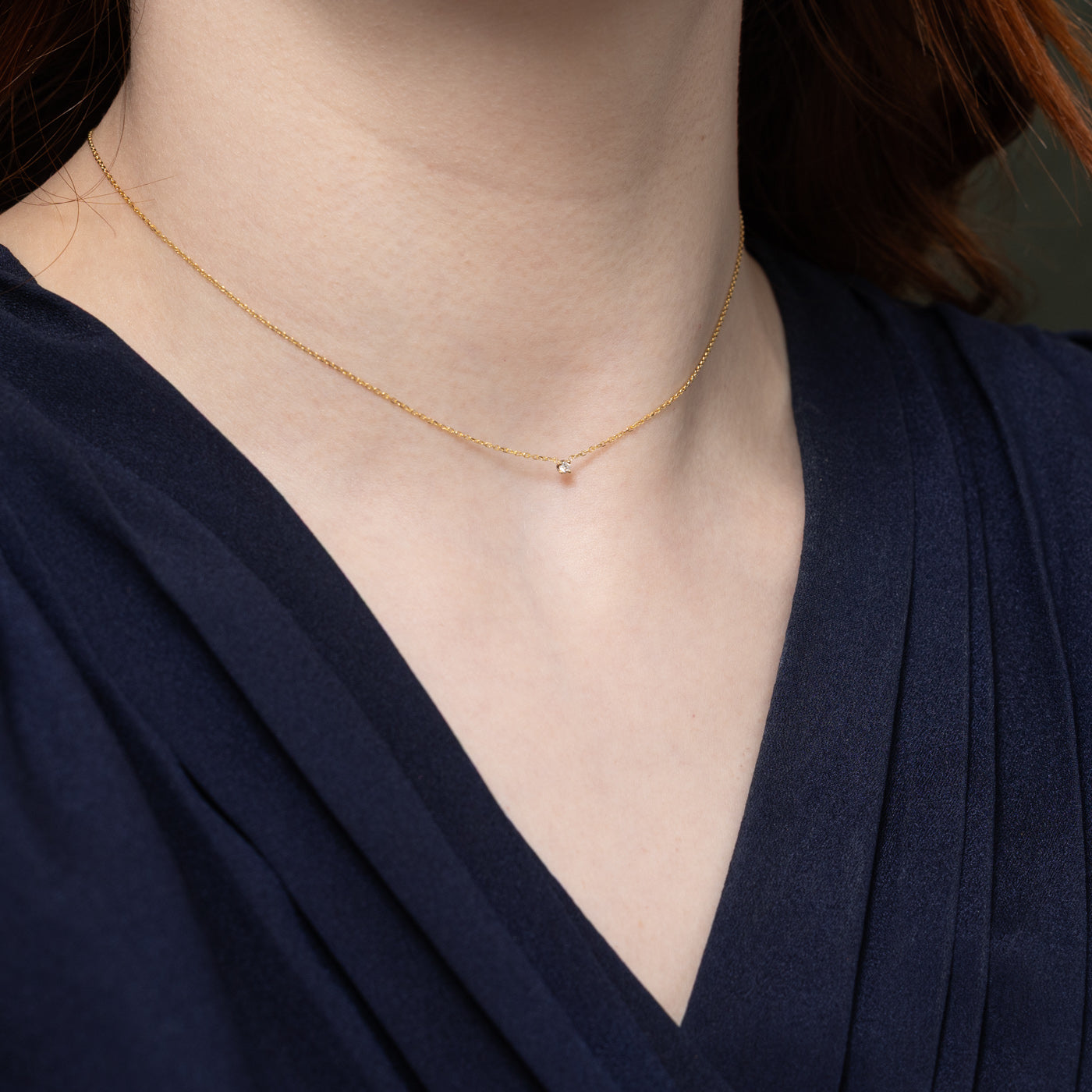 14K Solitaire Diamond Pendant Necklace | 14"