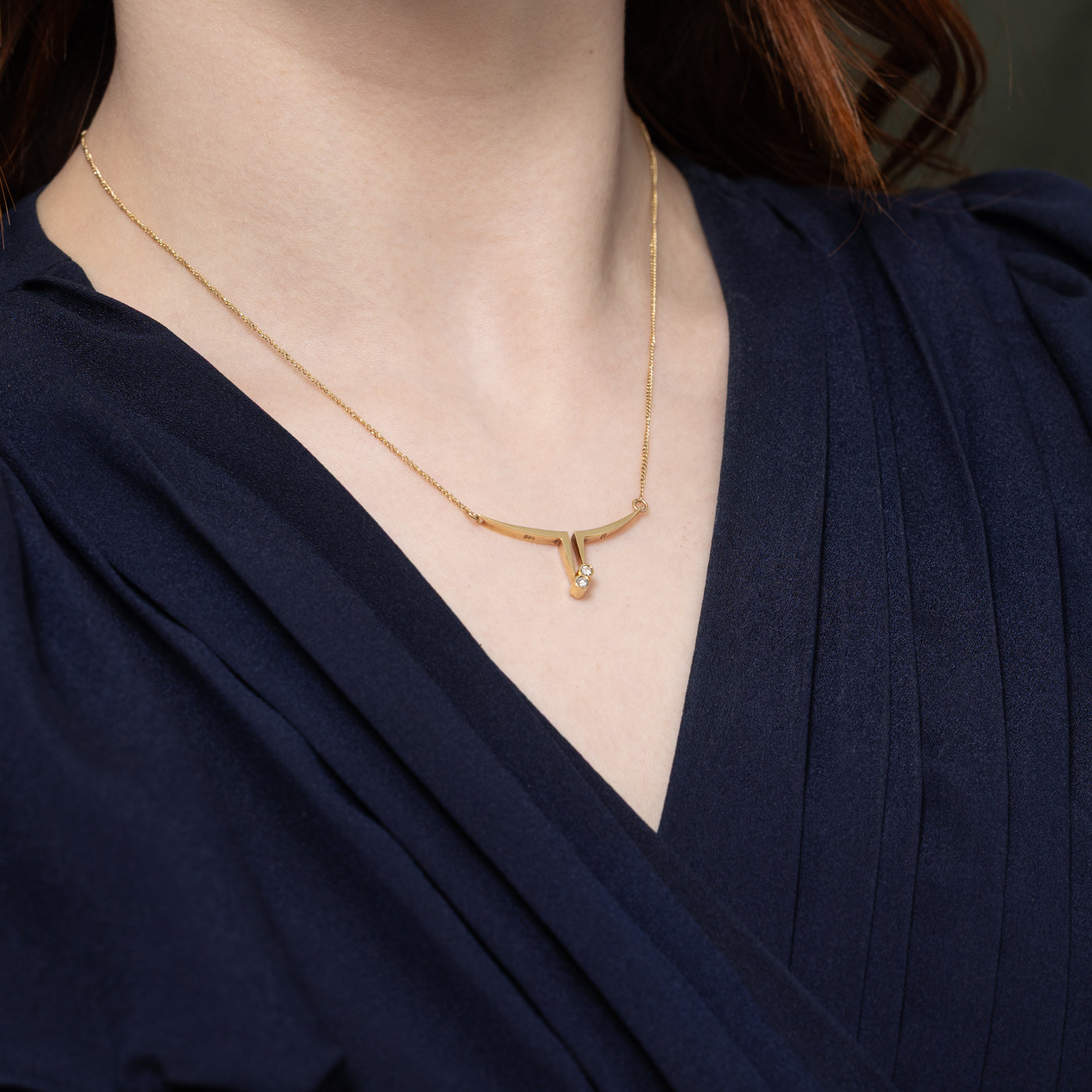 14K Diamond Geometric Drop Pendant Necklace | 15"