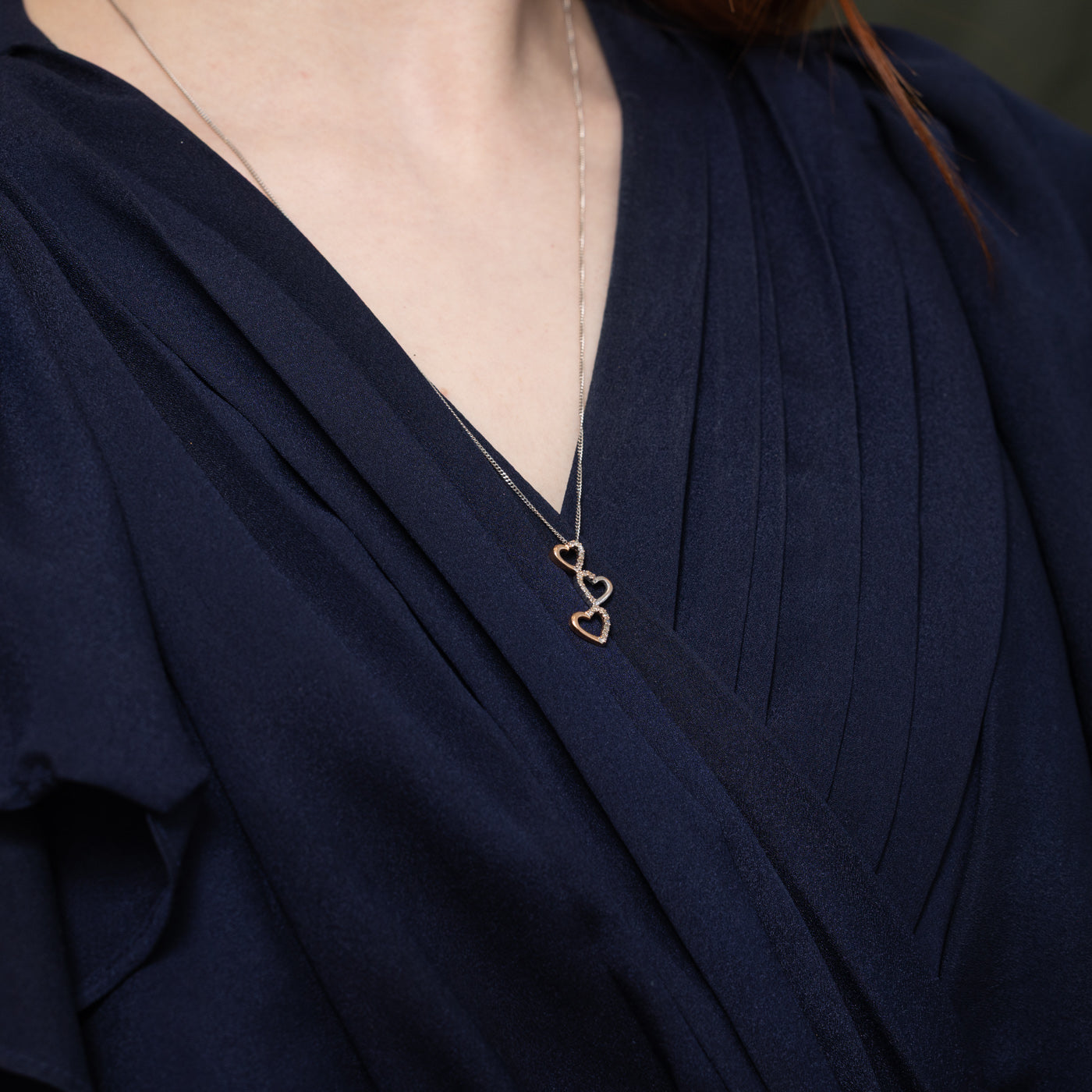 10K Two Tone Gold Diamond Hearts Pendant Necklace | 22"