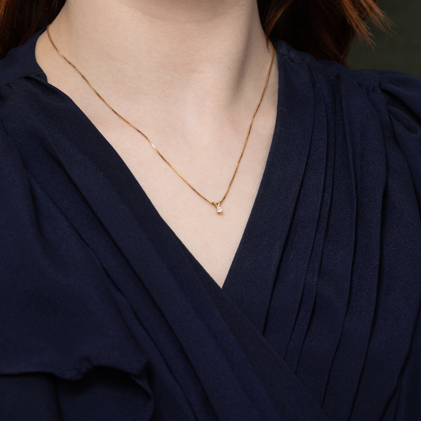 10K Solitaire Diamond Pendant Necklace | 18"