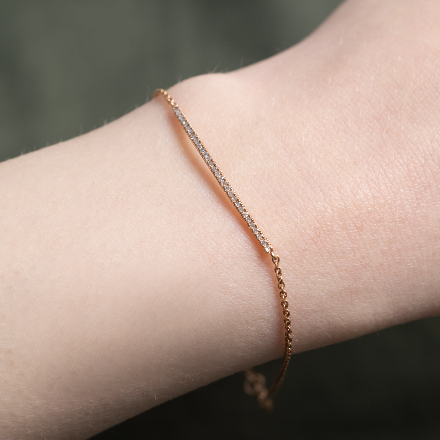 14K Rose Gold Diamond Bar Bracelet | 7"