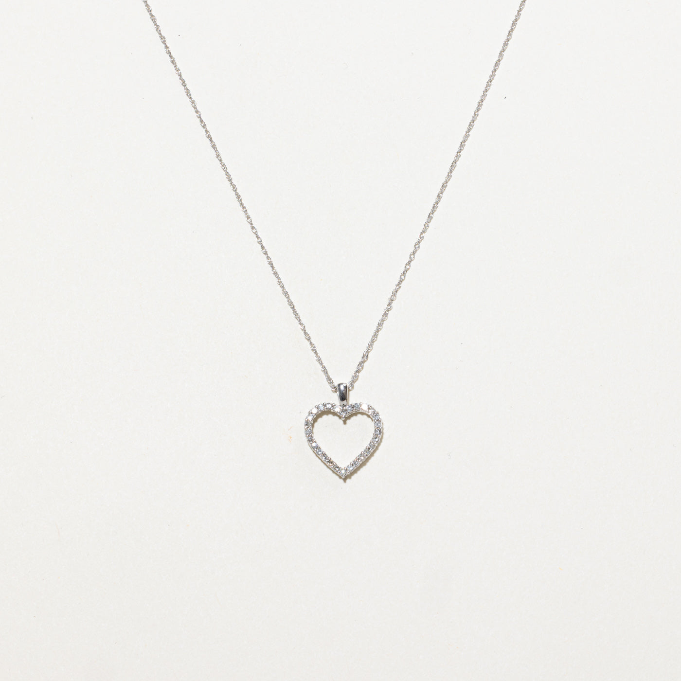 10K Pavé Set Diamond Open Heart Pendant Necklace | 18"