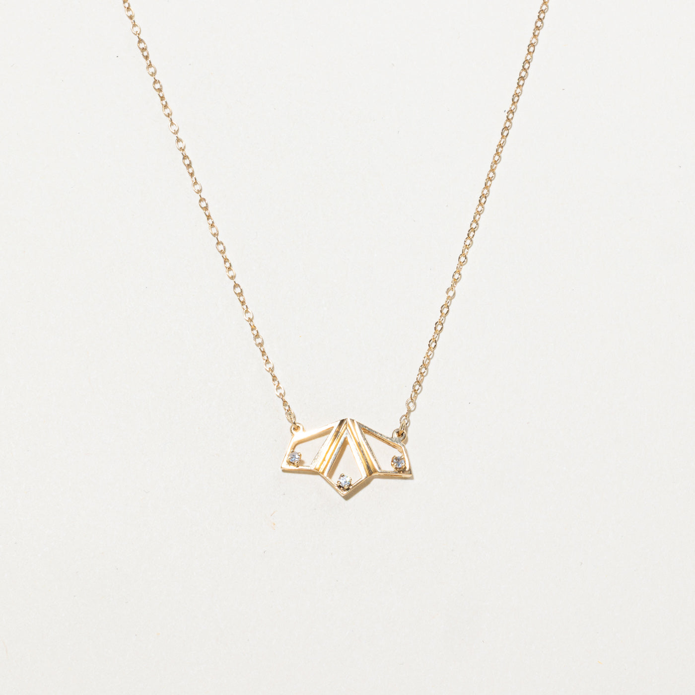 14K Diamond Geometric Pendant Necklace | 16"