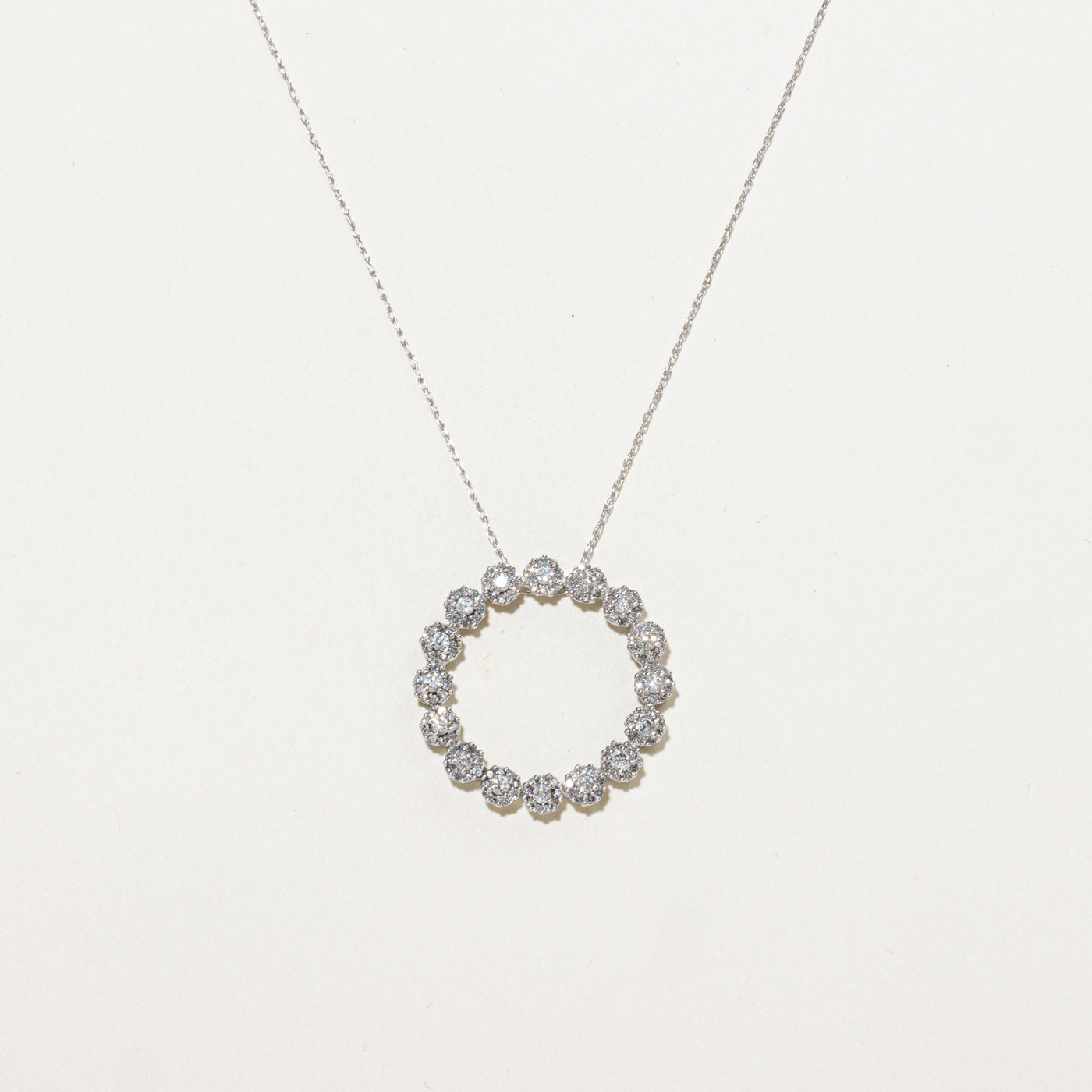 10K Diamond Cluster Open Circle Pendant Necklace | 18.5"