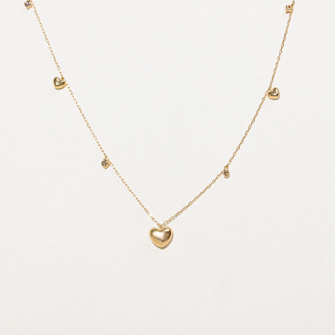 18K Puffed Heart & Diamond Satellite Pendant Necklace | 17"