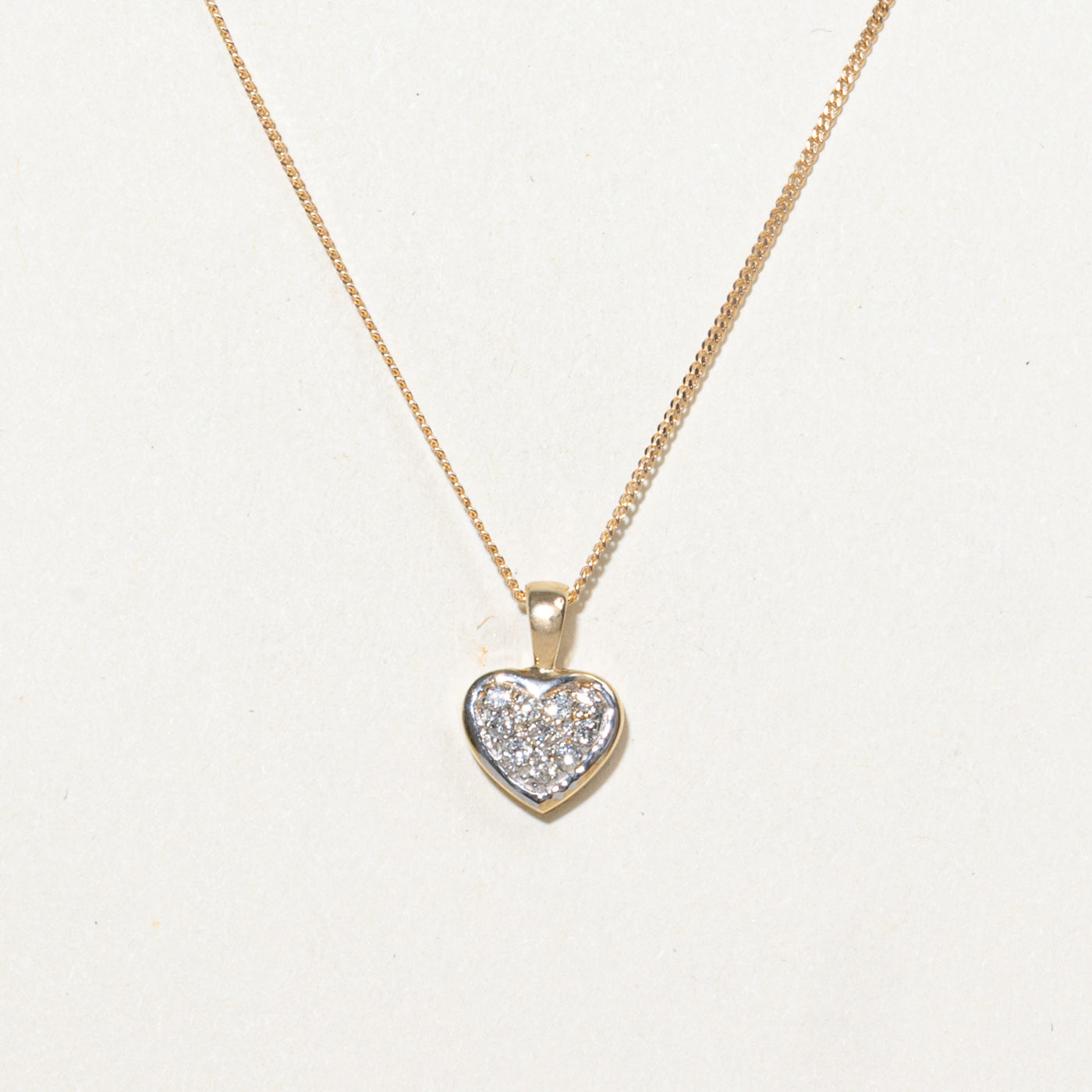 10K Pavé Set Diamond Heart Pendant Necklace | 17"