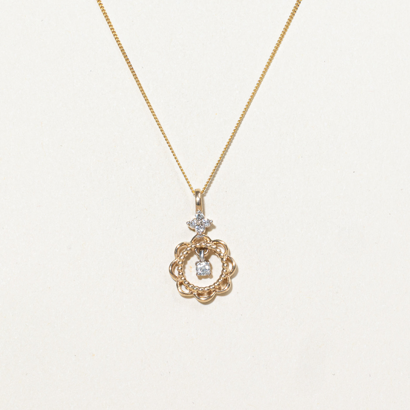 10K Diamond Textured Floral Pendant Necklace | 18"