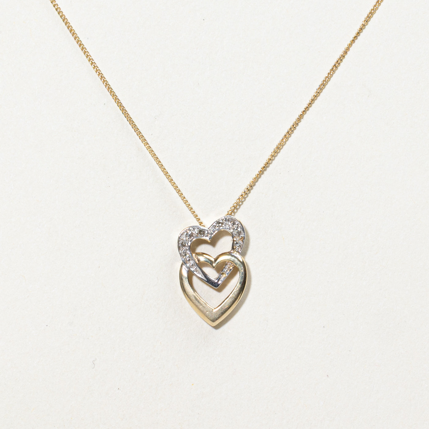 10K Diamond Linked Hearts Pendant Necklace | 18"