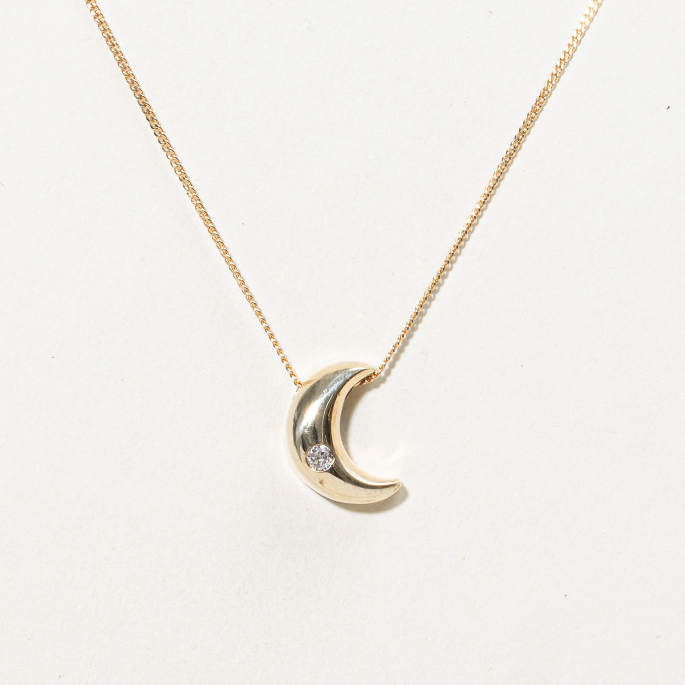 10K Diamond Crescent Moon Pendant Necklace | 17"