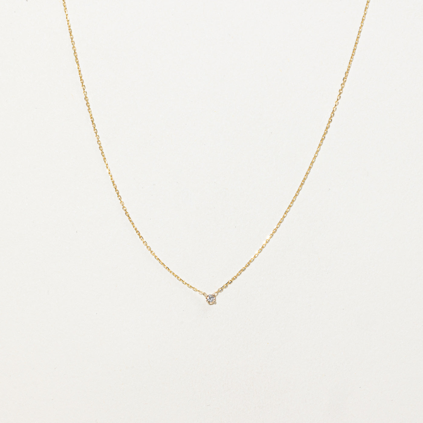 14K Solitaire Diamond Pendant Necklace | 14"