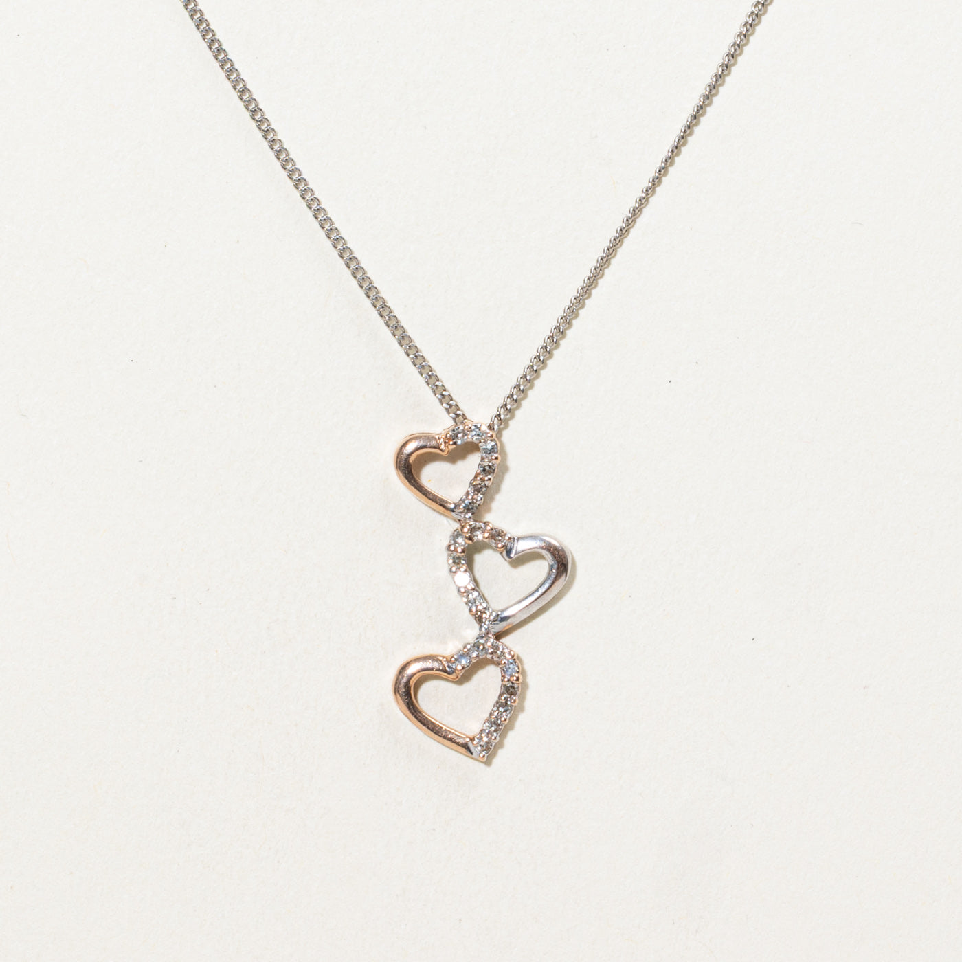10K Two Tone Gold Diamond Hearts Pendant Necklace | 22"
