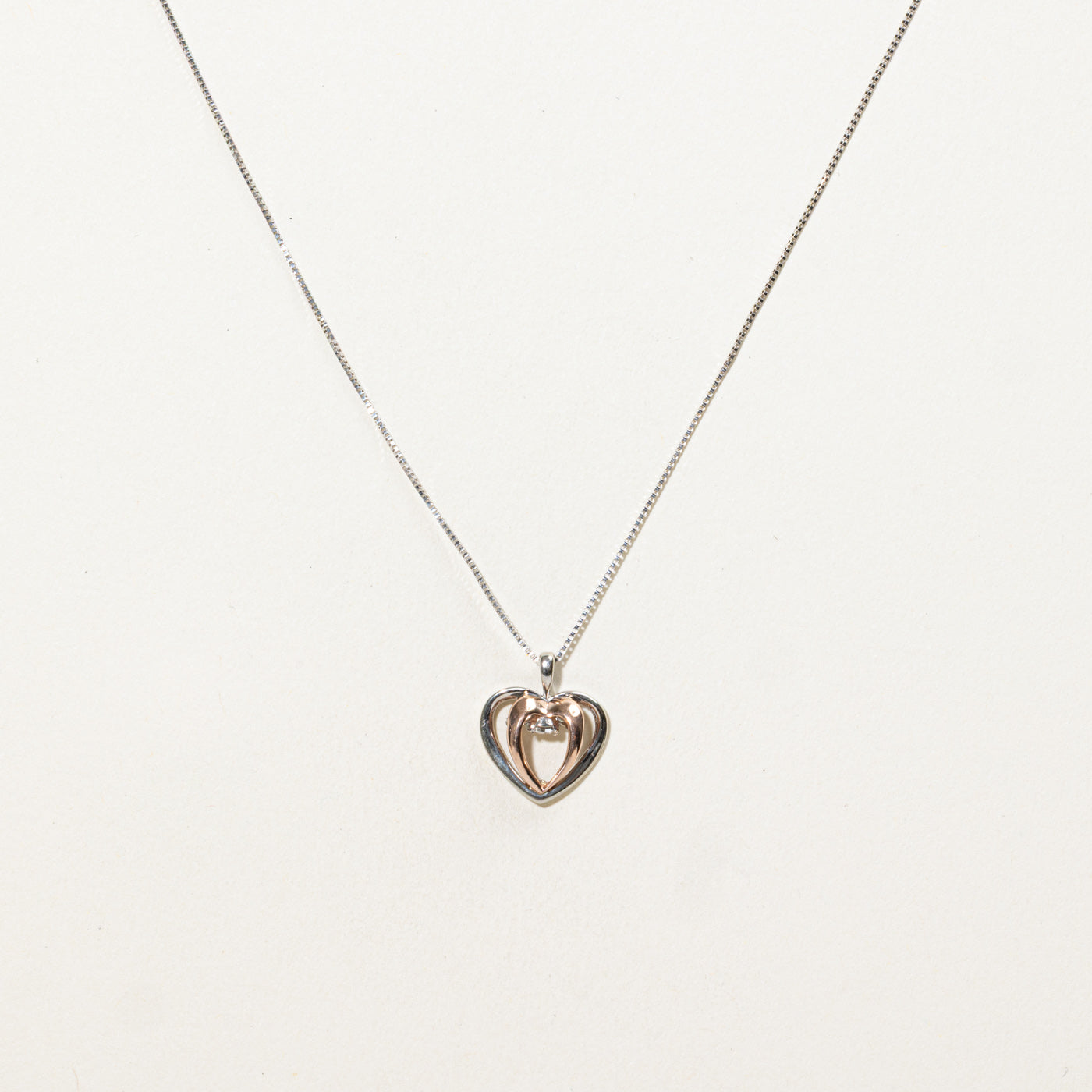 10K Two Tone Gold Diamond Heart Pendant Necklace | 20"