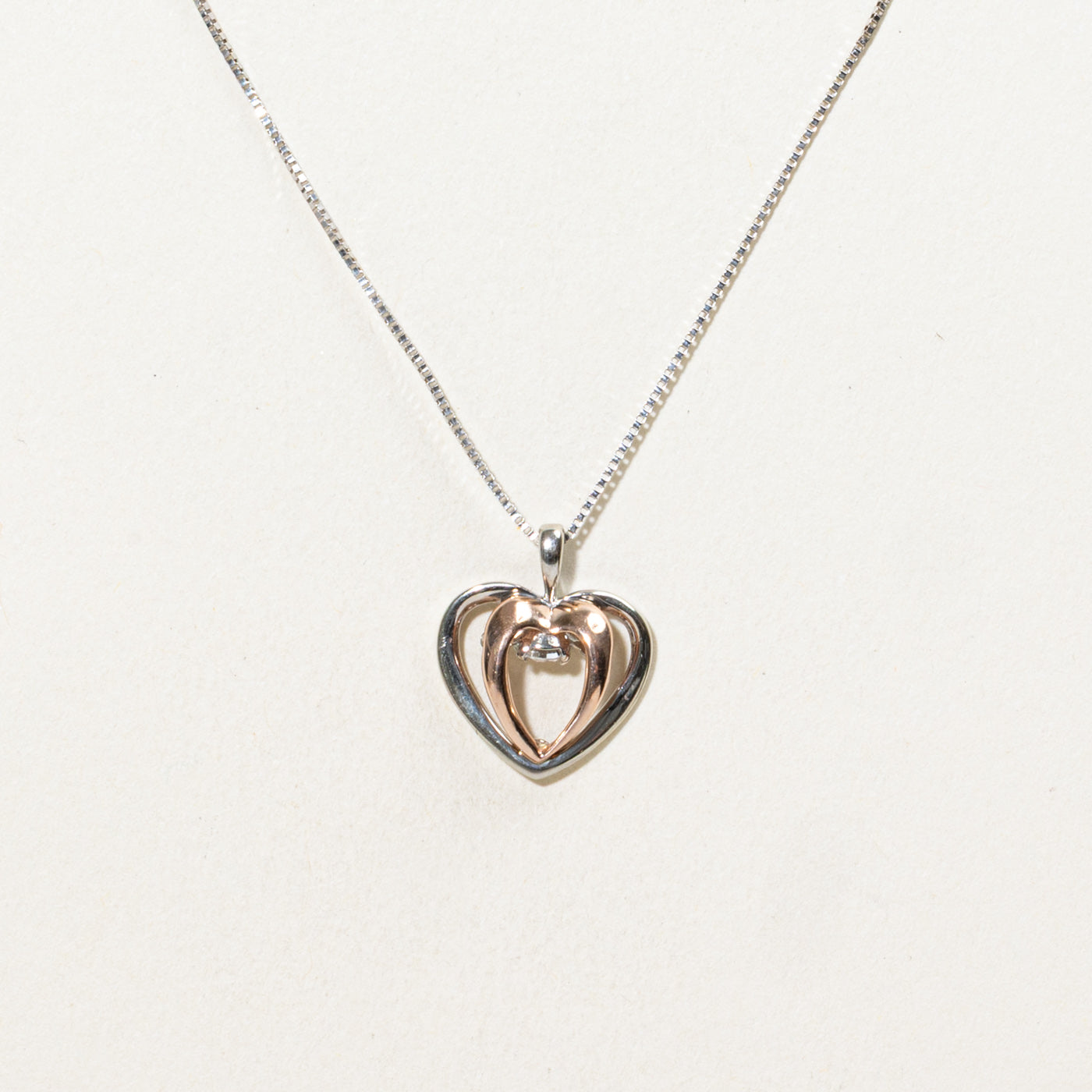 10K Two Tone Gold Diamond Heart Pendant Necklace | 20"