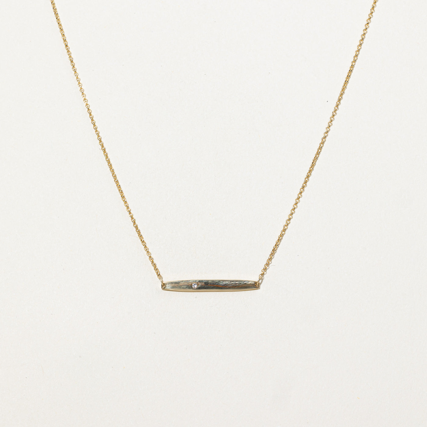 14K Single Diamond Bar Pendant Necklace | 17"