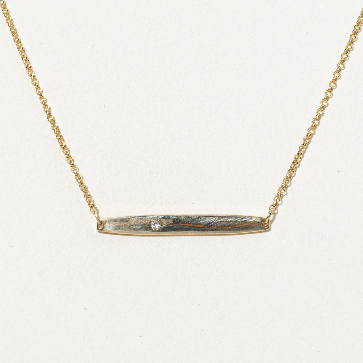 14K Single Diamond Bar Pendant Necklace | 17"
