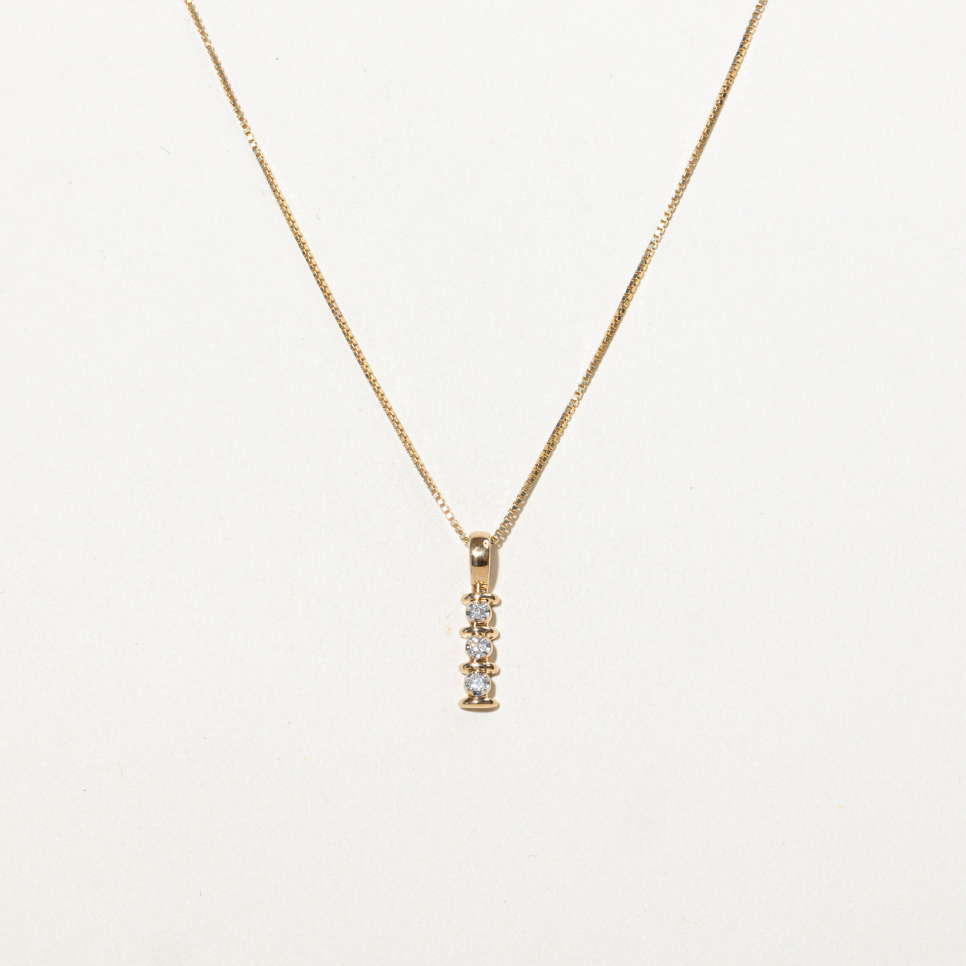 14K Three Stone Diamond Bar Pendant Necklace | 18"