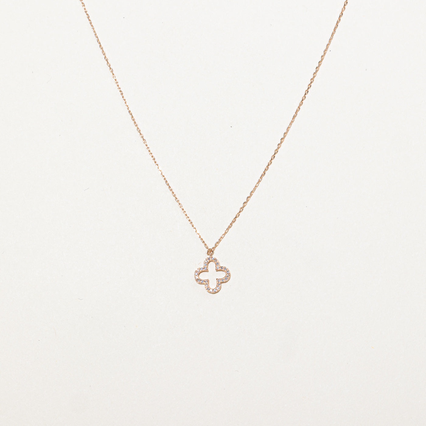 10K Rose Gold Diamond Clover Pendant Necklace | 18"