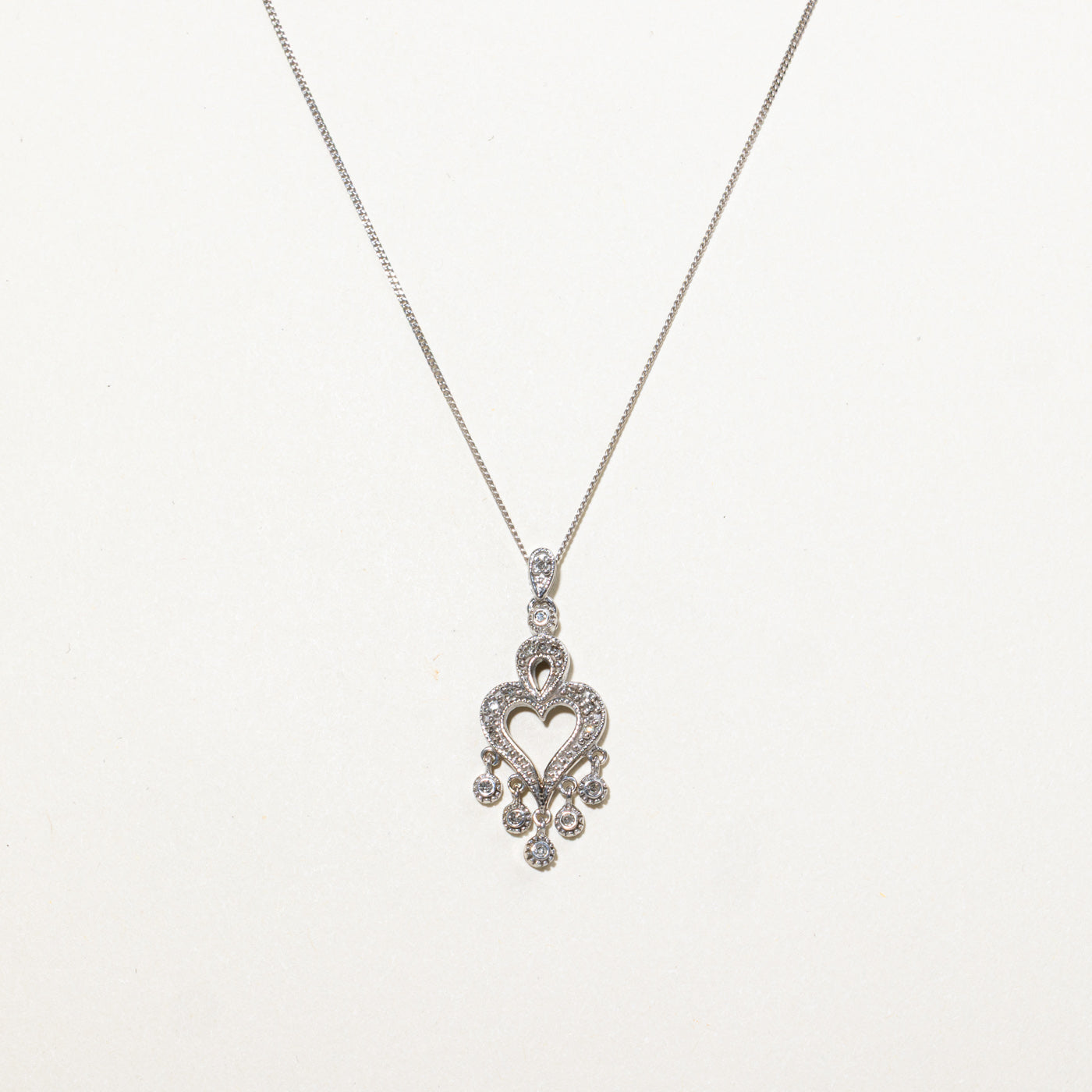 10K Diamond Ornate Heart Pendant Necklace | 18"