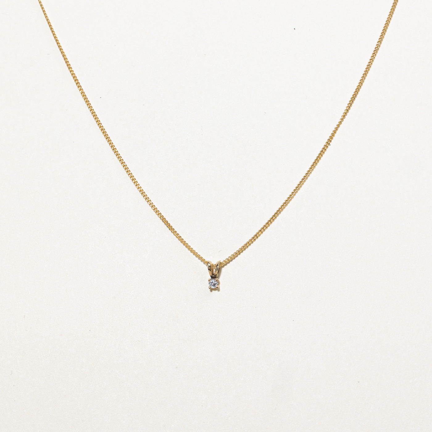9K Yellow Gold Solitaire Diamond Pendant Necklace | 15"