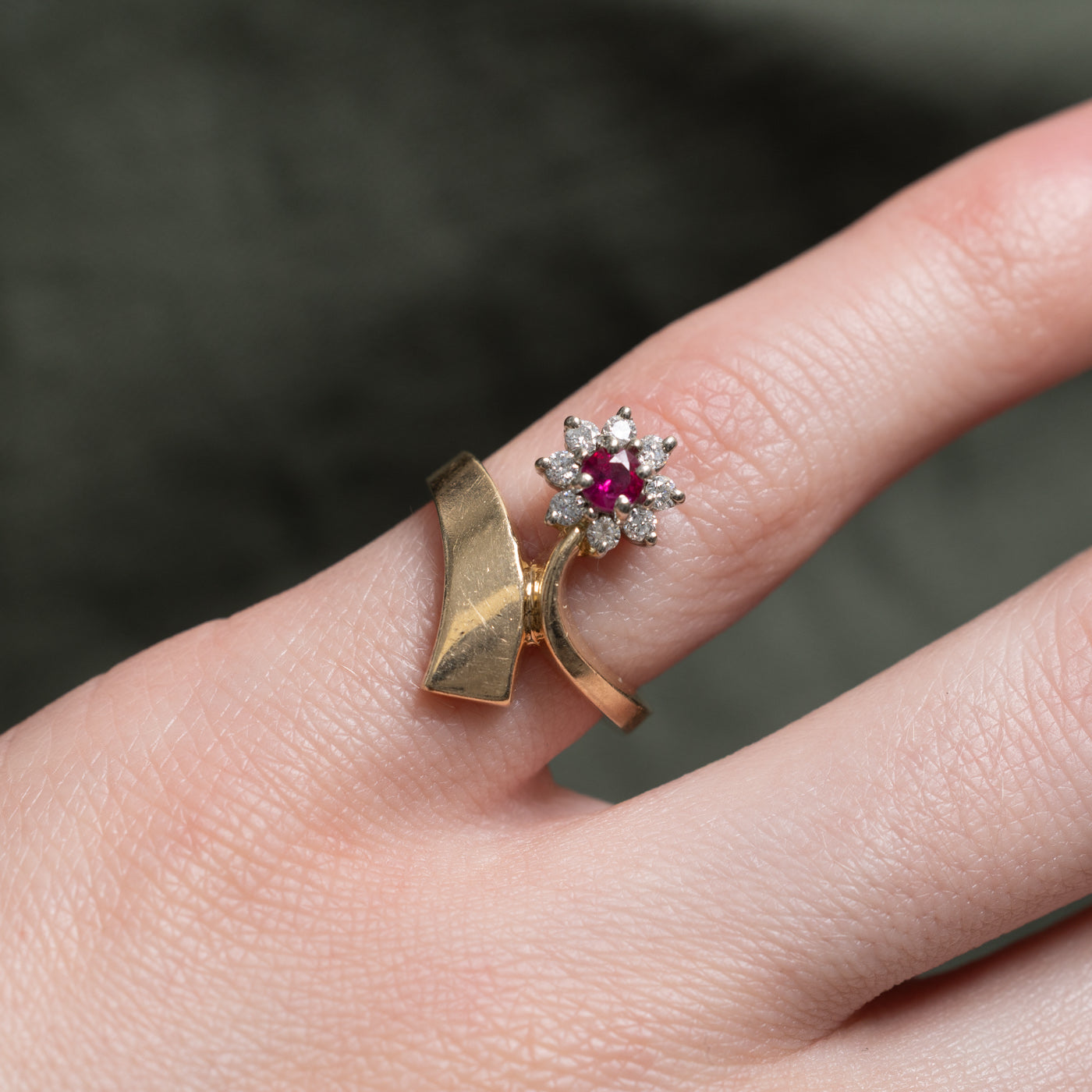 10k Ruby & Diamond Petal Halo Bypass Ring | SZ 3.0
