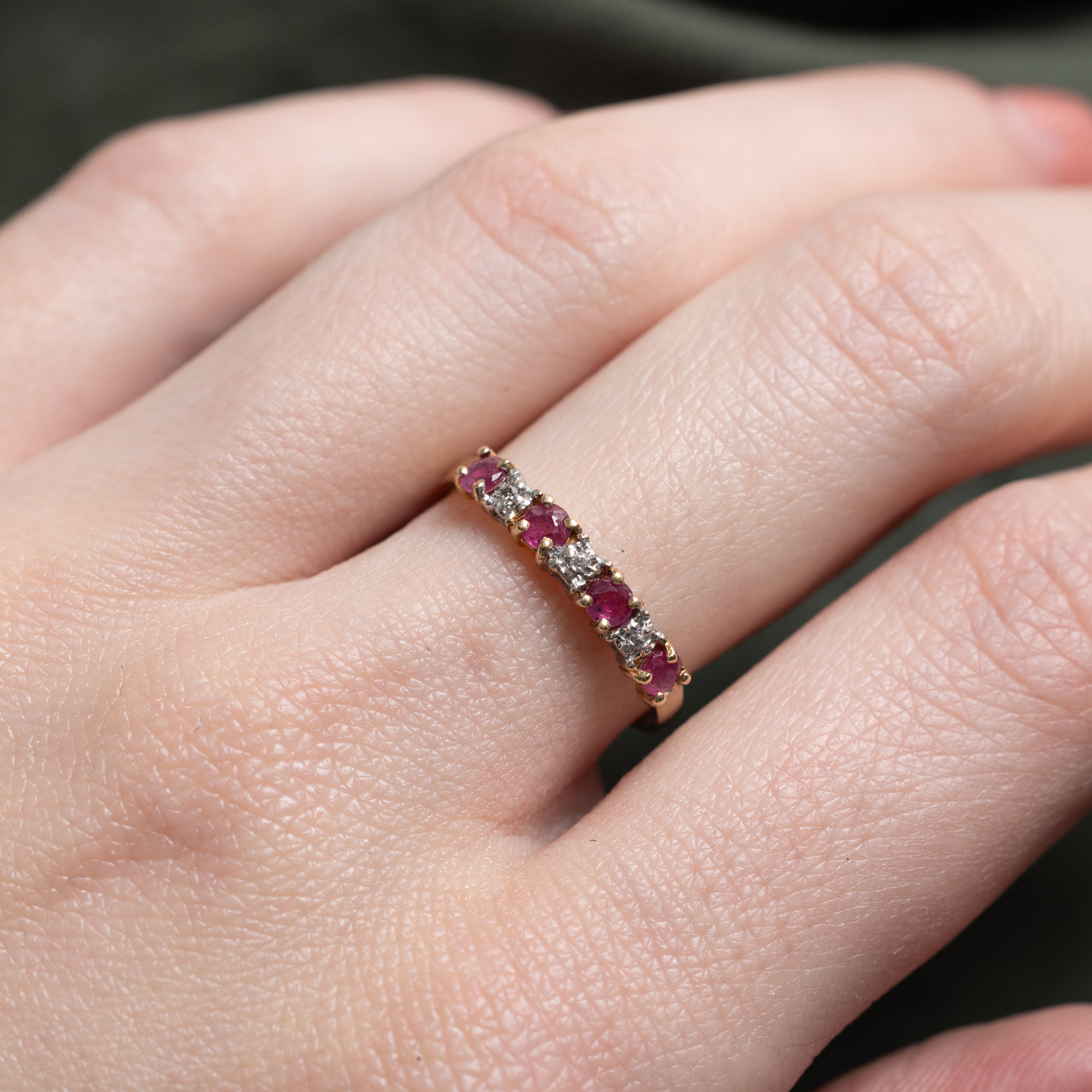 10k Seven Stone Ruby & Diamond Band | SZ 6.0