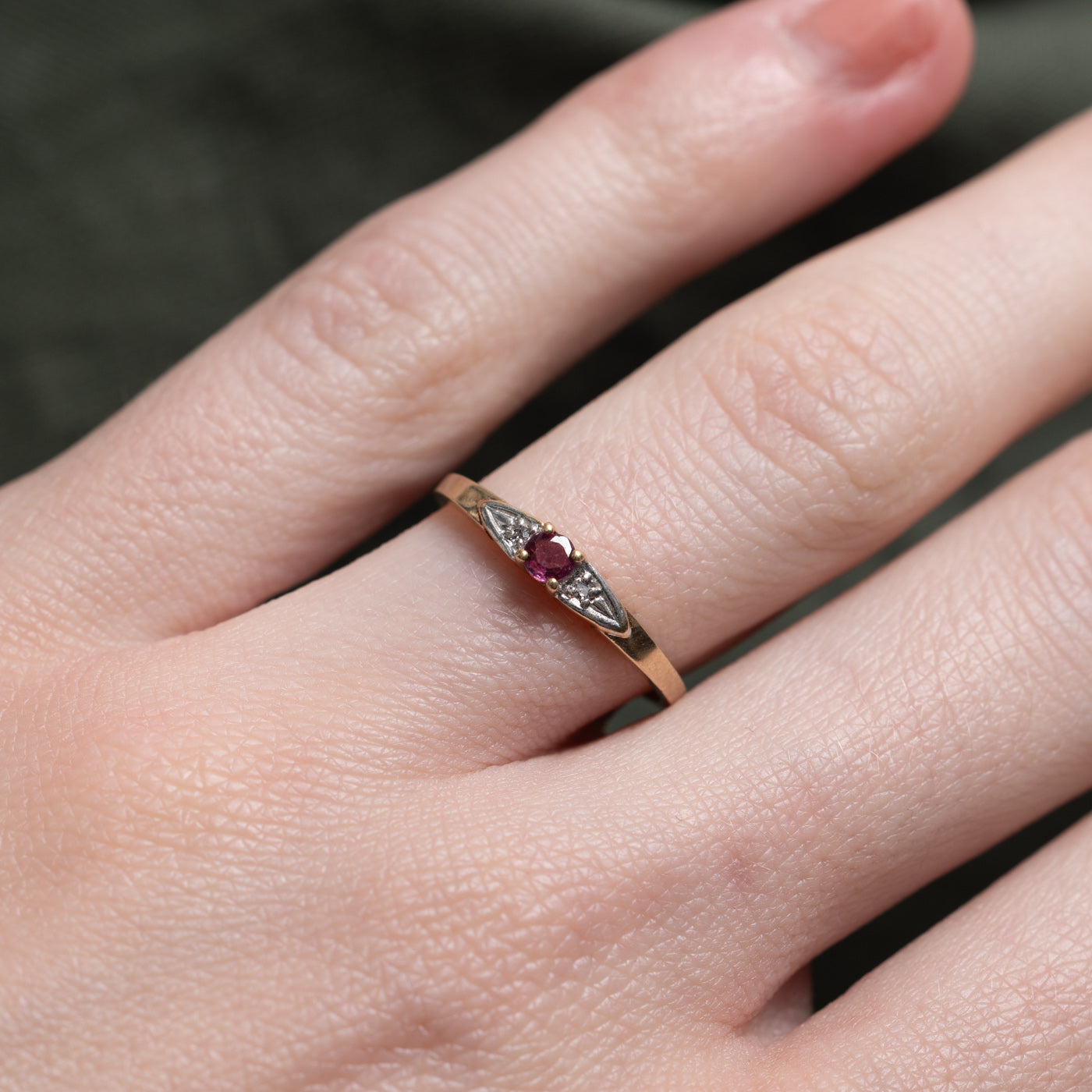 10k Round Cut Ruby & Diamond Accented Petite Ring | SZ 5.25