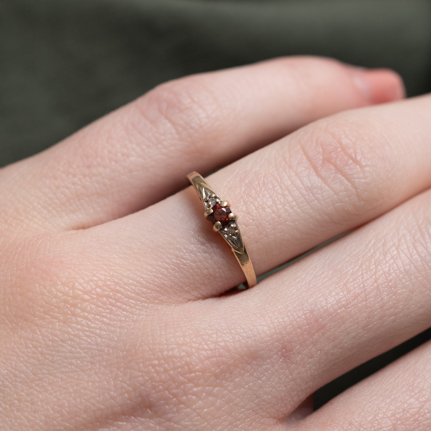 10k Garnet & Diamond Accented Petite Ring | SZ 5.5