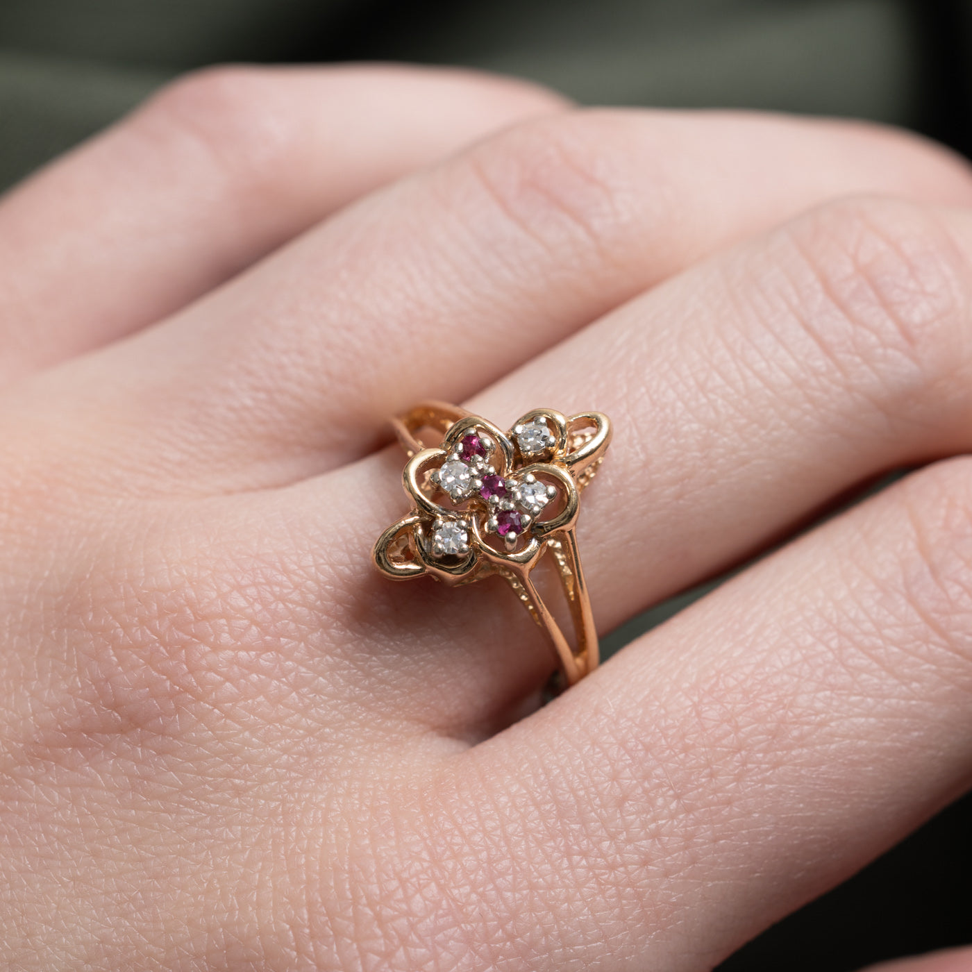 14k Ruby & Diamond Cluster Ring | SZ 7.5