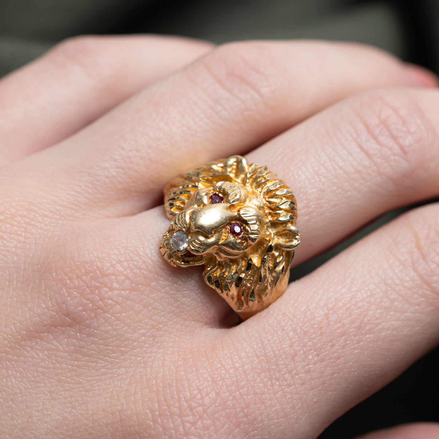 14k Ruby & Diamond Lion Head Ring | SZ 9.5